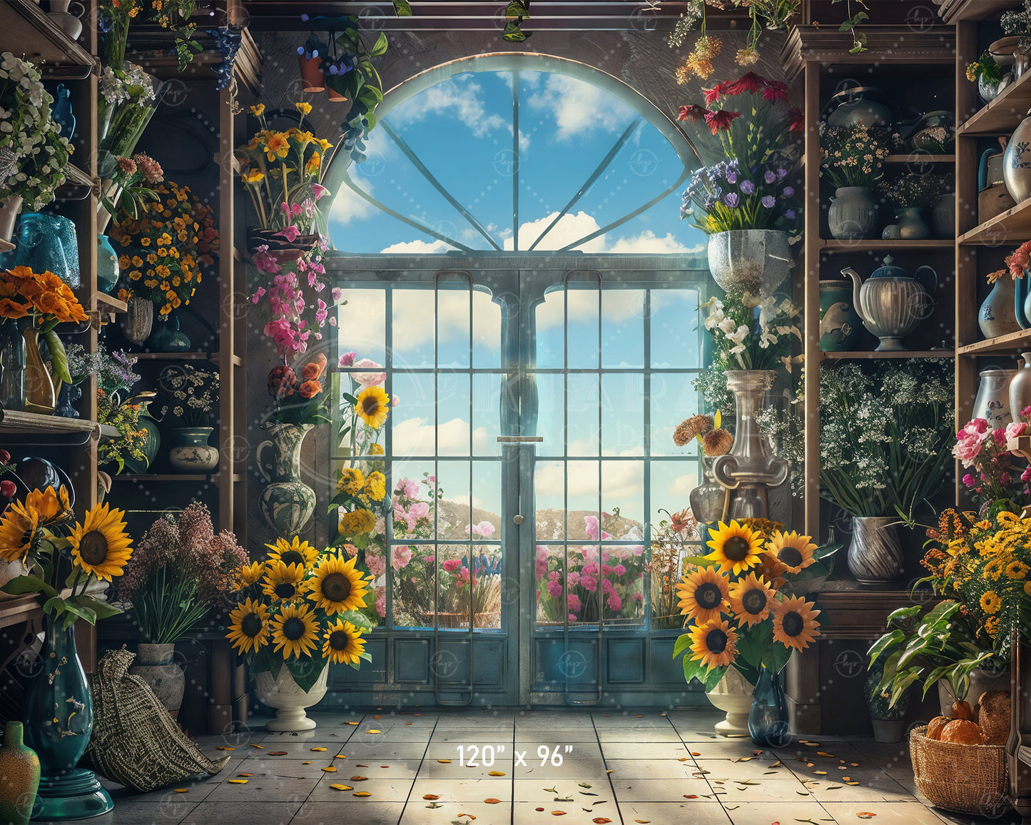 Sunlit Floral Conservatory Backdrop