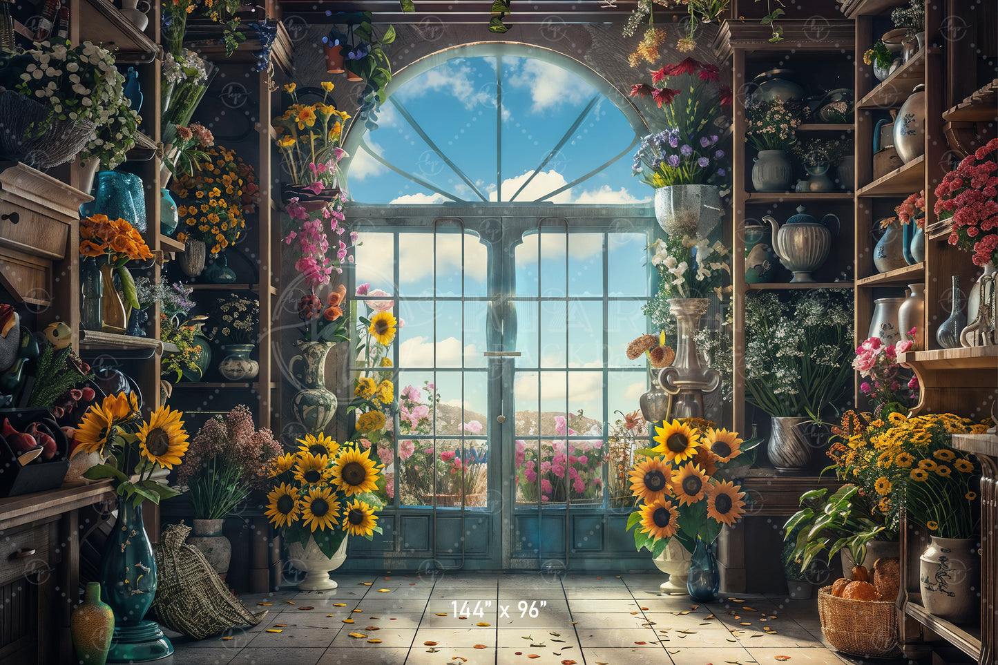 Sunlit Floral Conservatory Backdrop