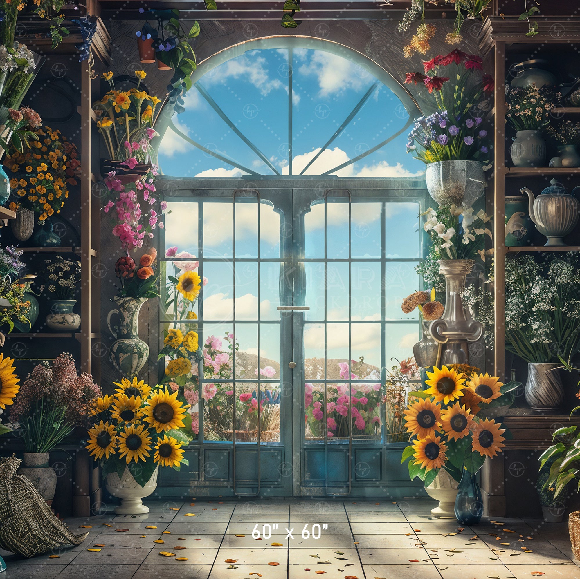 Sunlit Floral Conservatory Backdrop