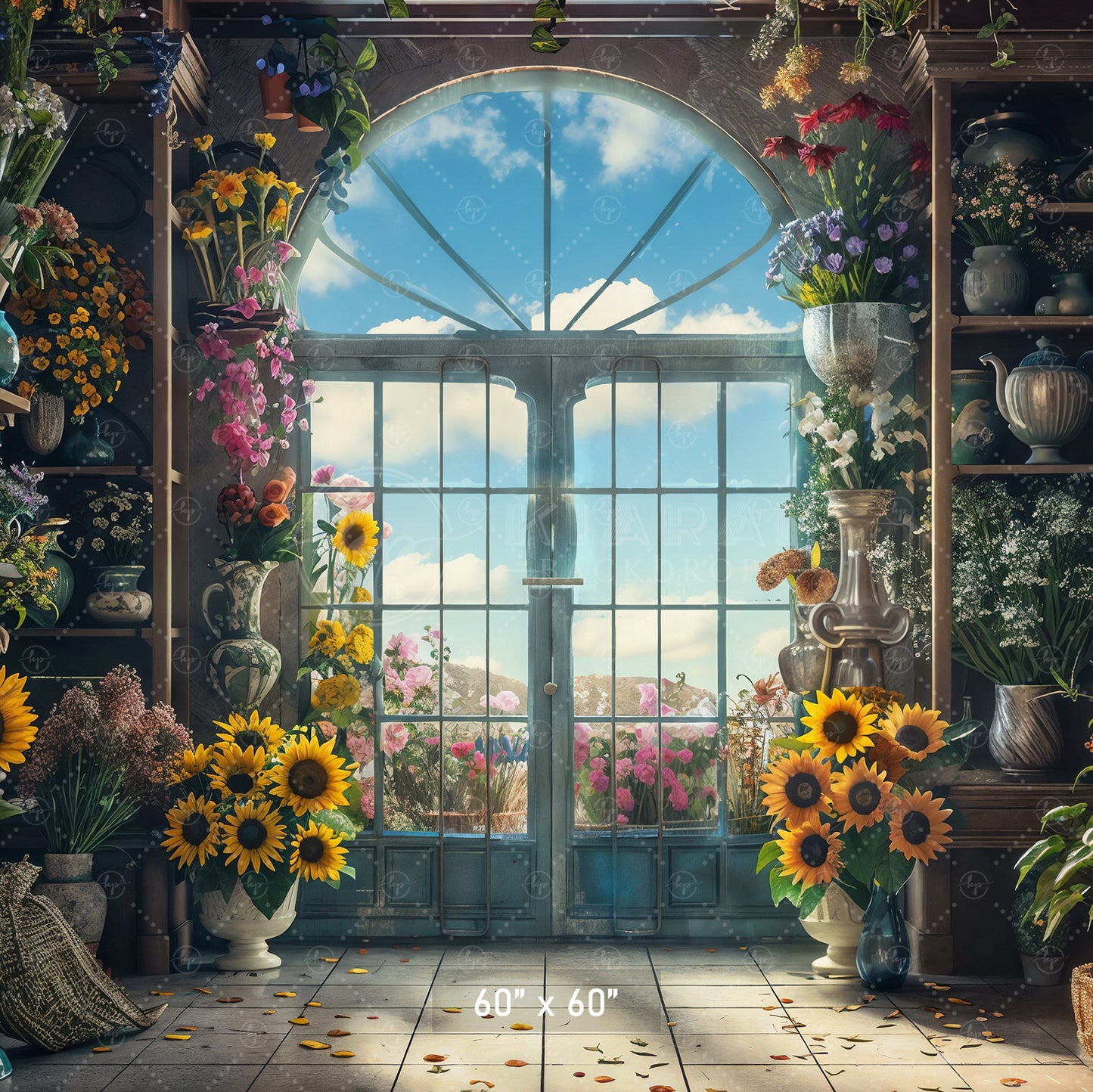 Sunlit Floral Conservatory Backdrop