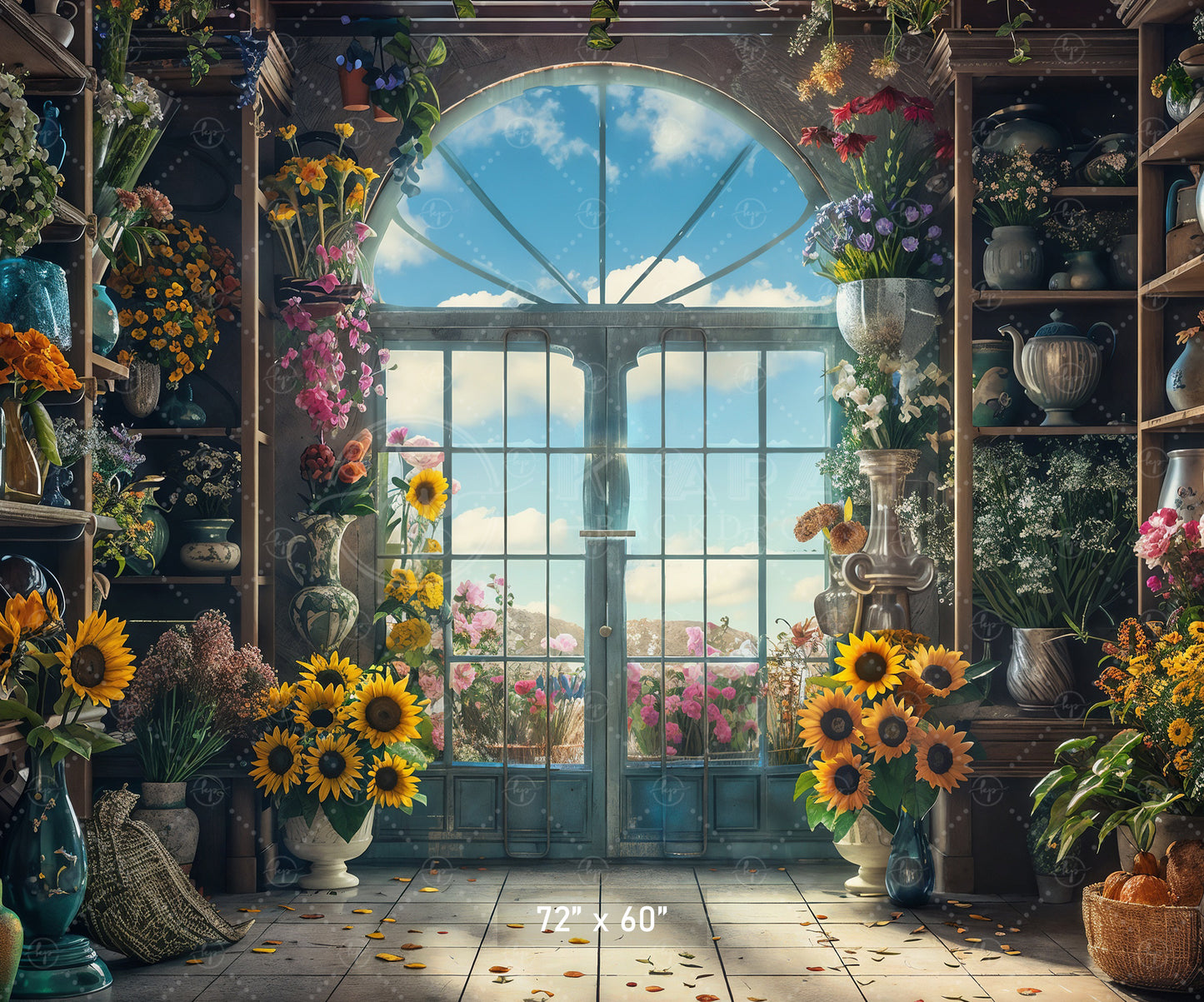 Sunlit Floral Conservatory Backdrop