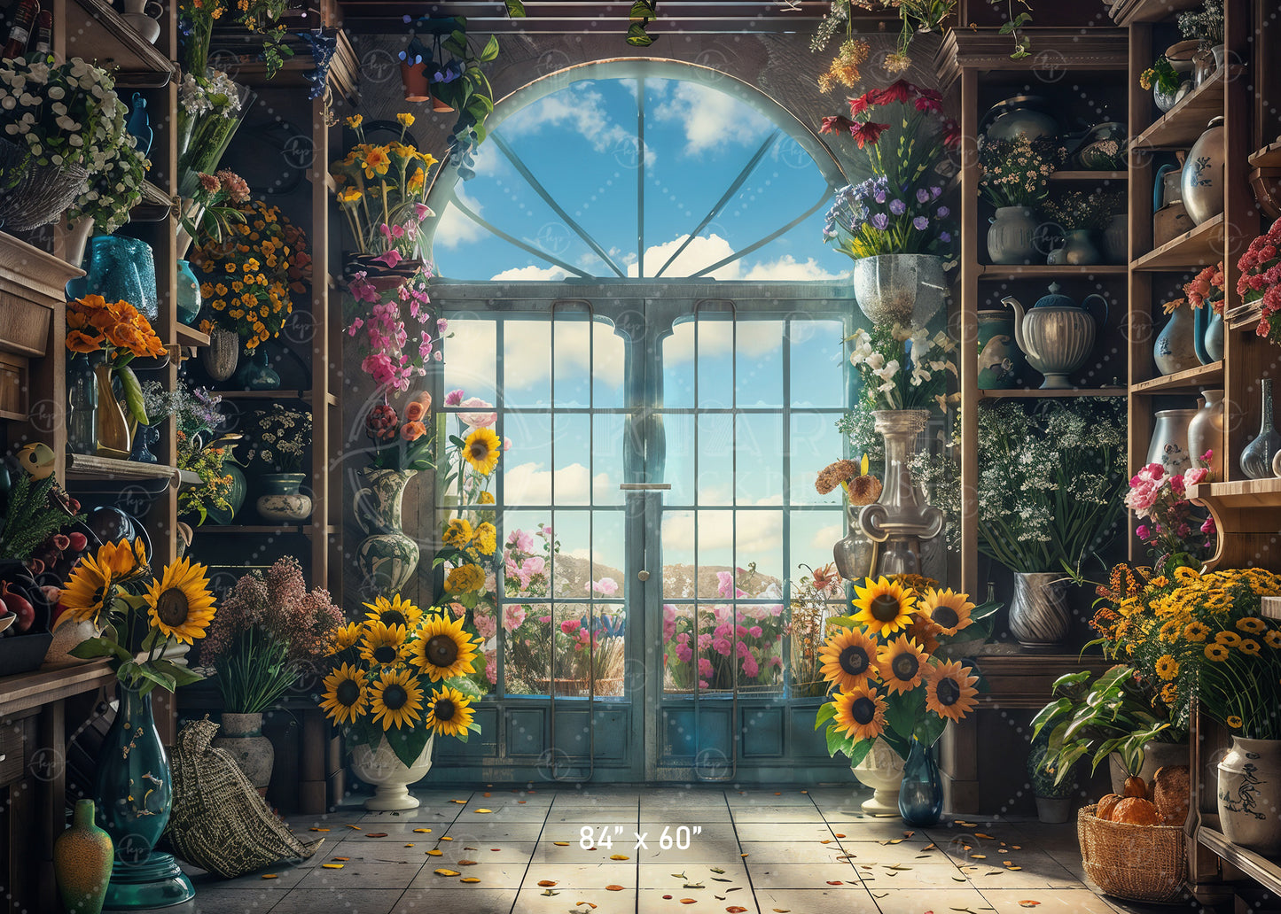 Sunlit Floral Conservatory Backdrop