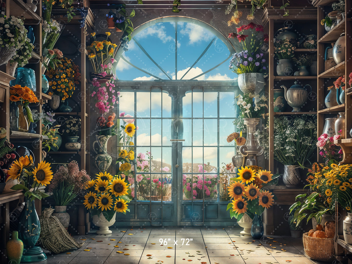 Sunlit Floral Conservatory Backdrop