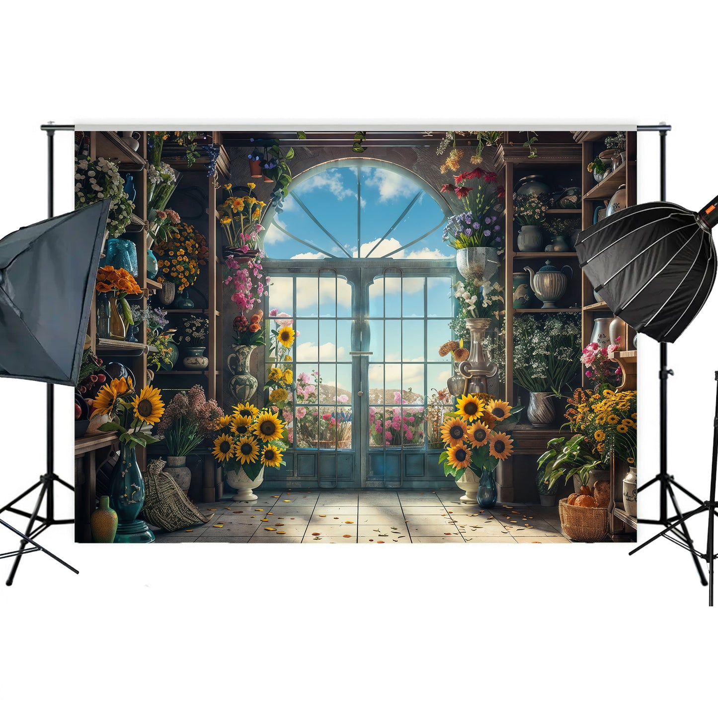 Sunlit Floral Conservatory Backdrop