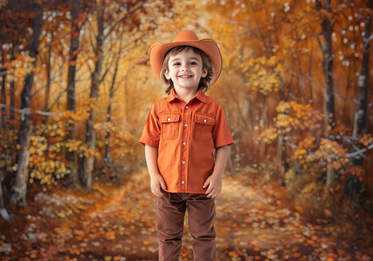 Golden Autumn Forest Path Backdrop