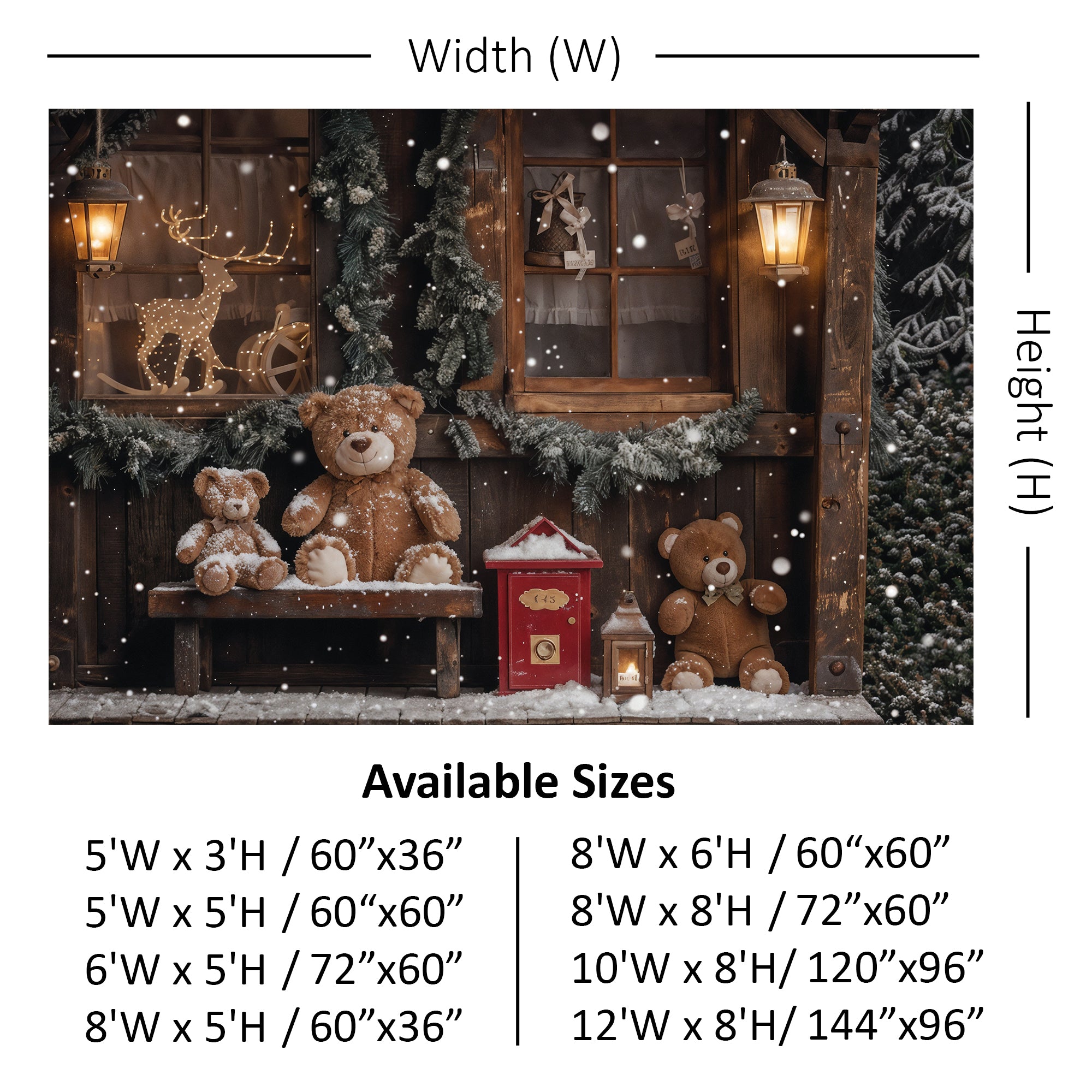 Teddy Bear Christmas Cottage Backdrop