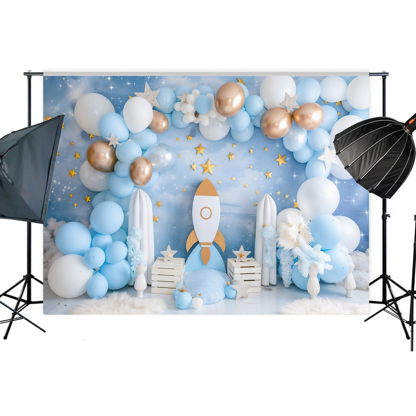 Outer Space Balloon Rocket Adventure Backdrop