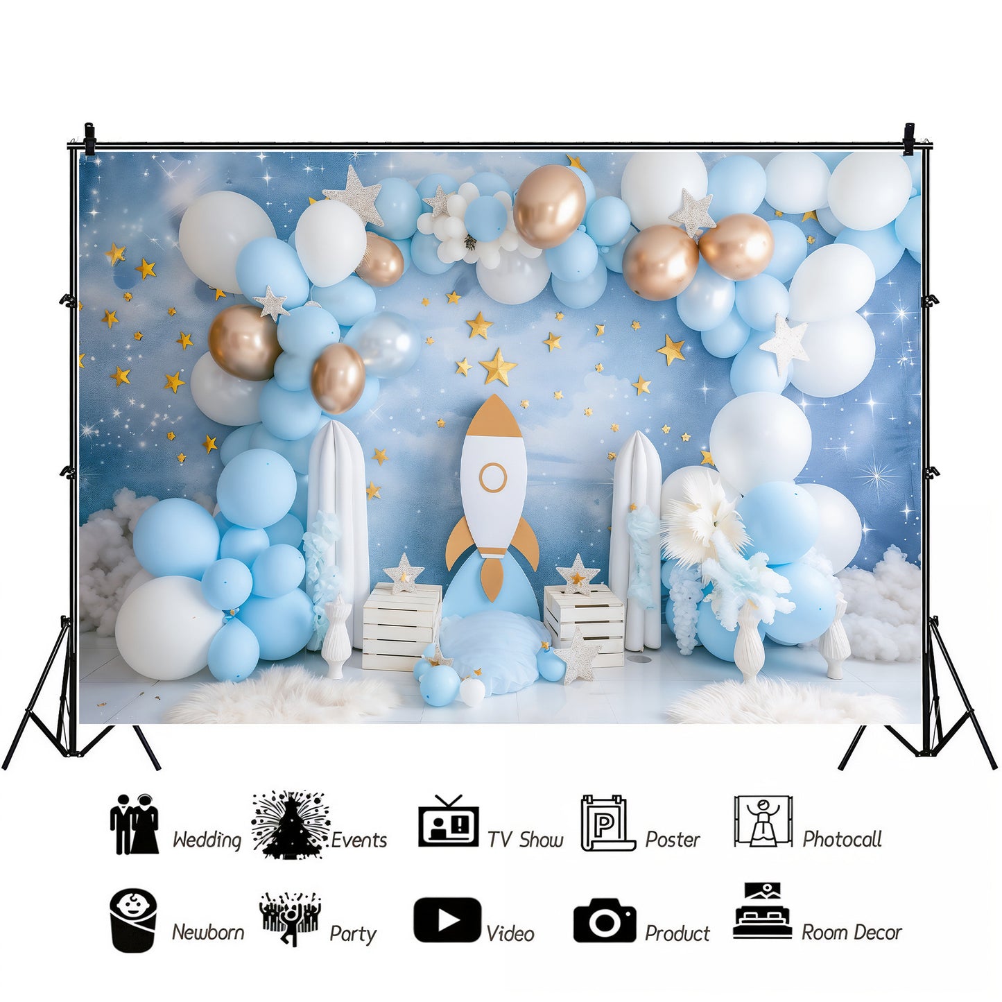 Outer Space Balloon Rocket Adventure Backdrop