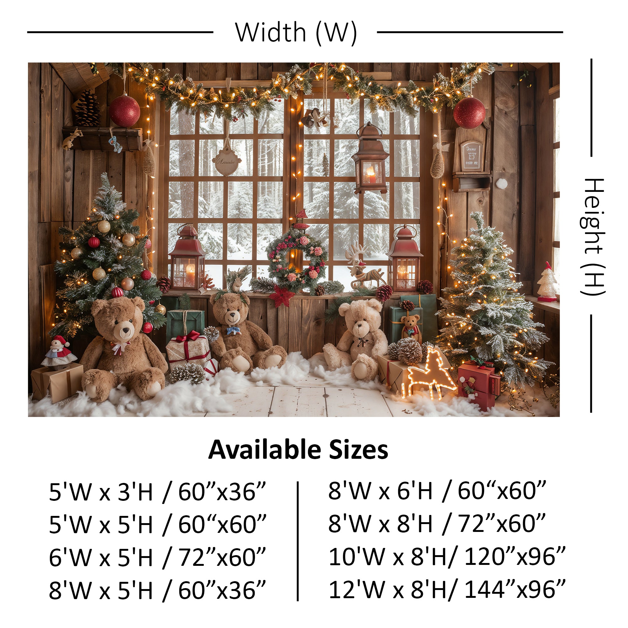 Teddy Bear Christmas Cabin Backdrop