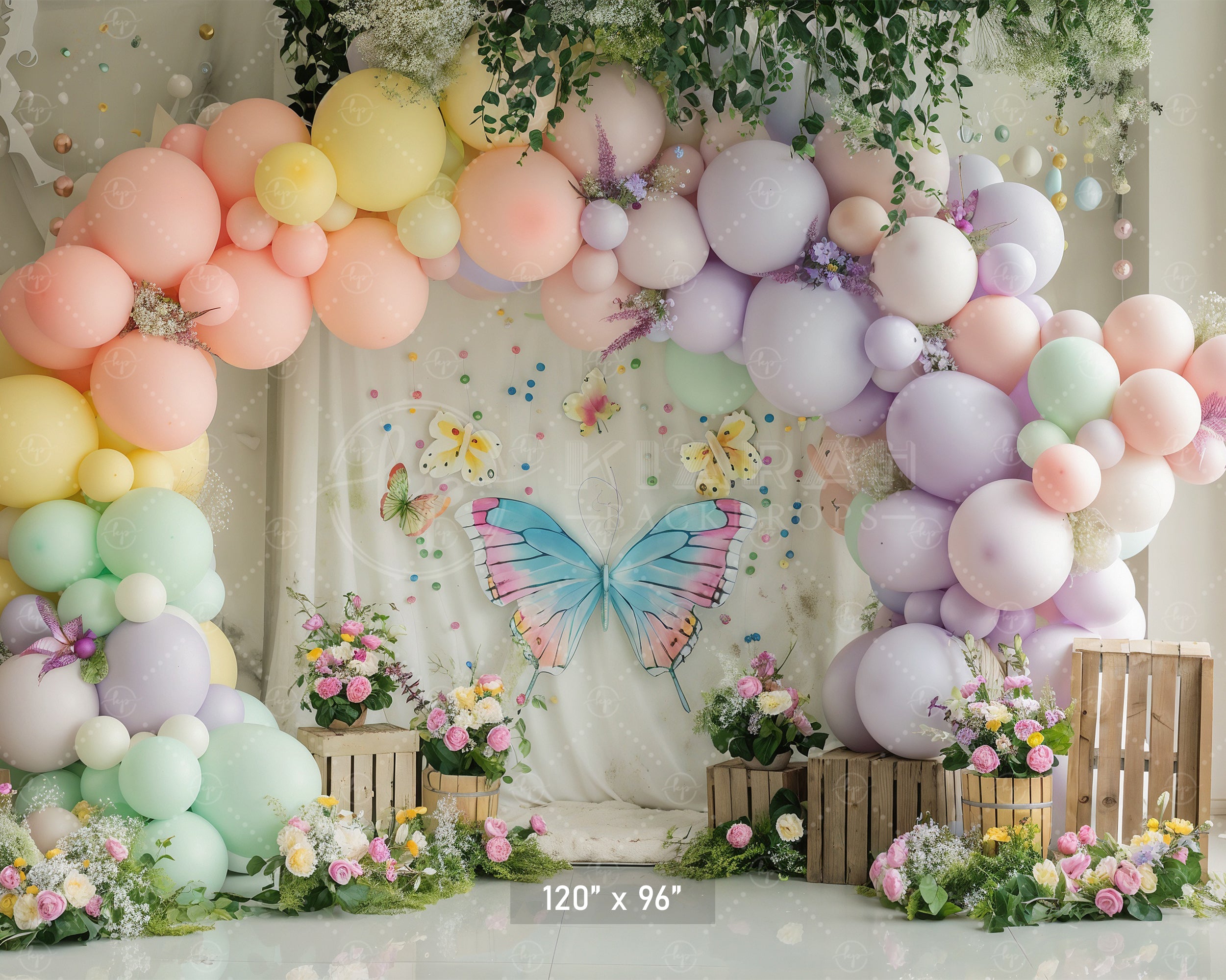 Pastel Butterfly Garden Backdrop