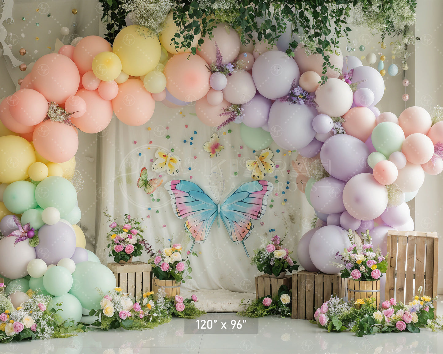 Pastel Butterfly Garden Backdrop