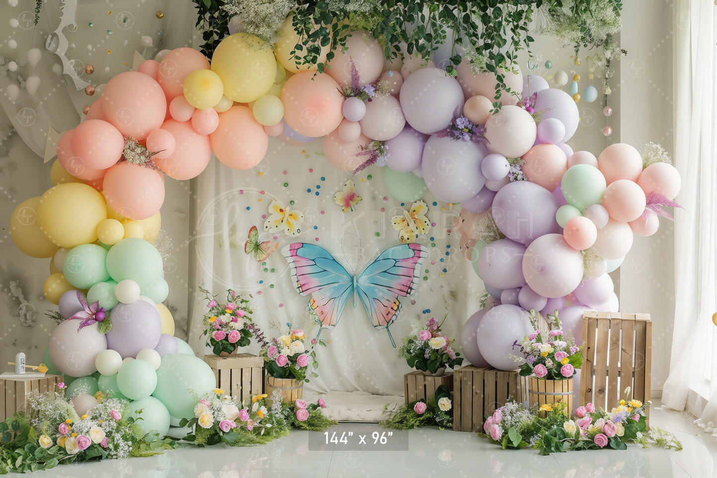 Pastel Butterfly Garden Backdrop