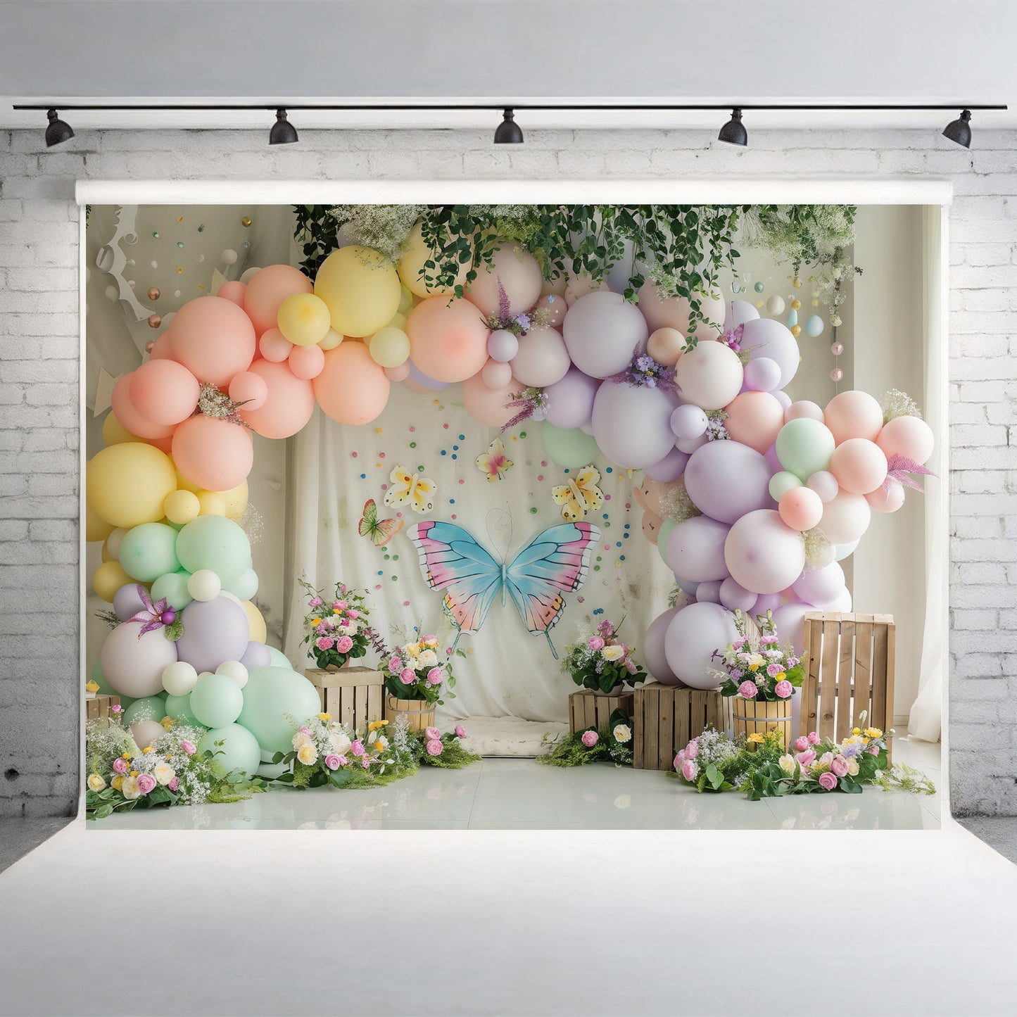 Pastel Butterfly Garden Backdrop