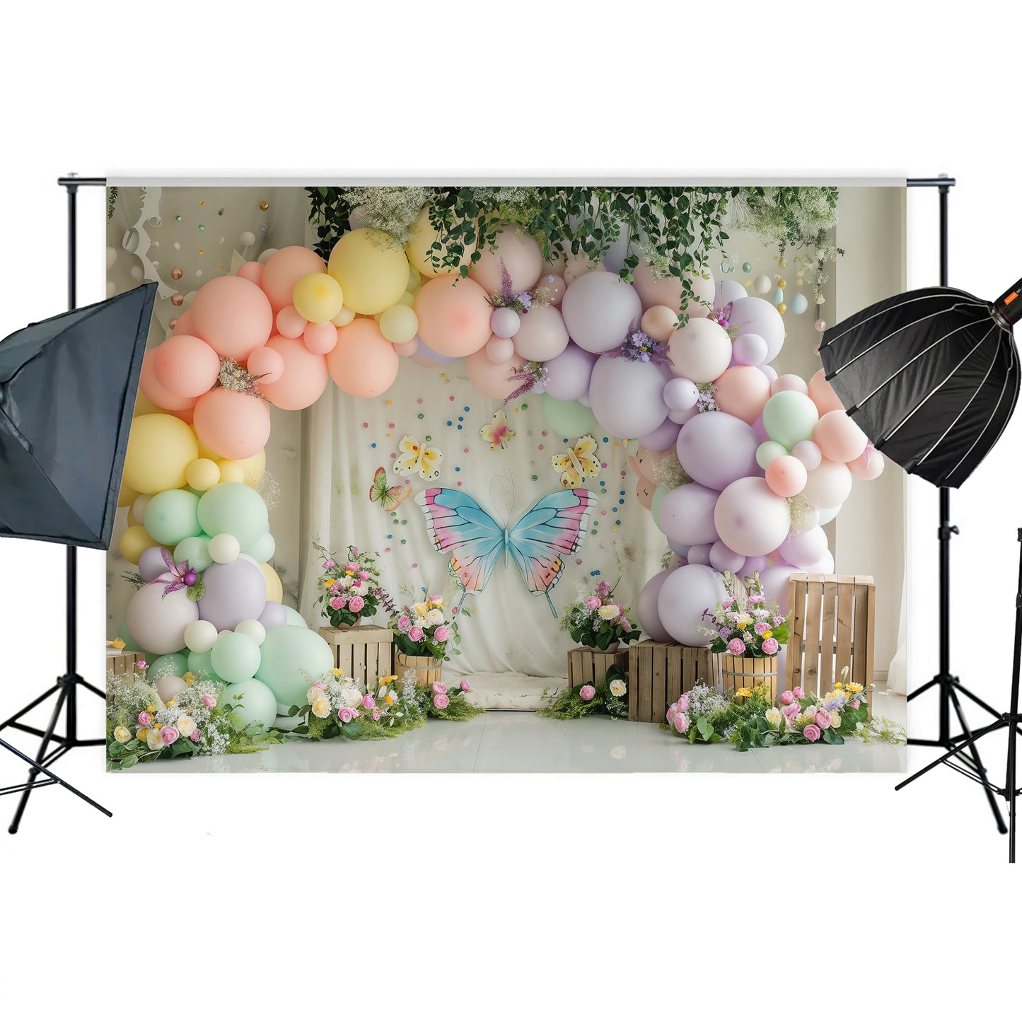 Pastel Butterfly Garden Backdrop