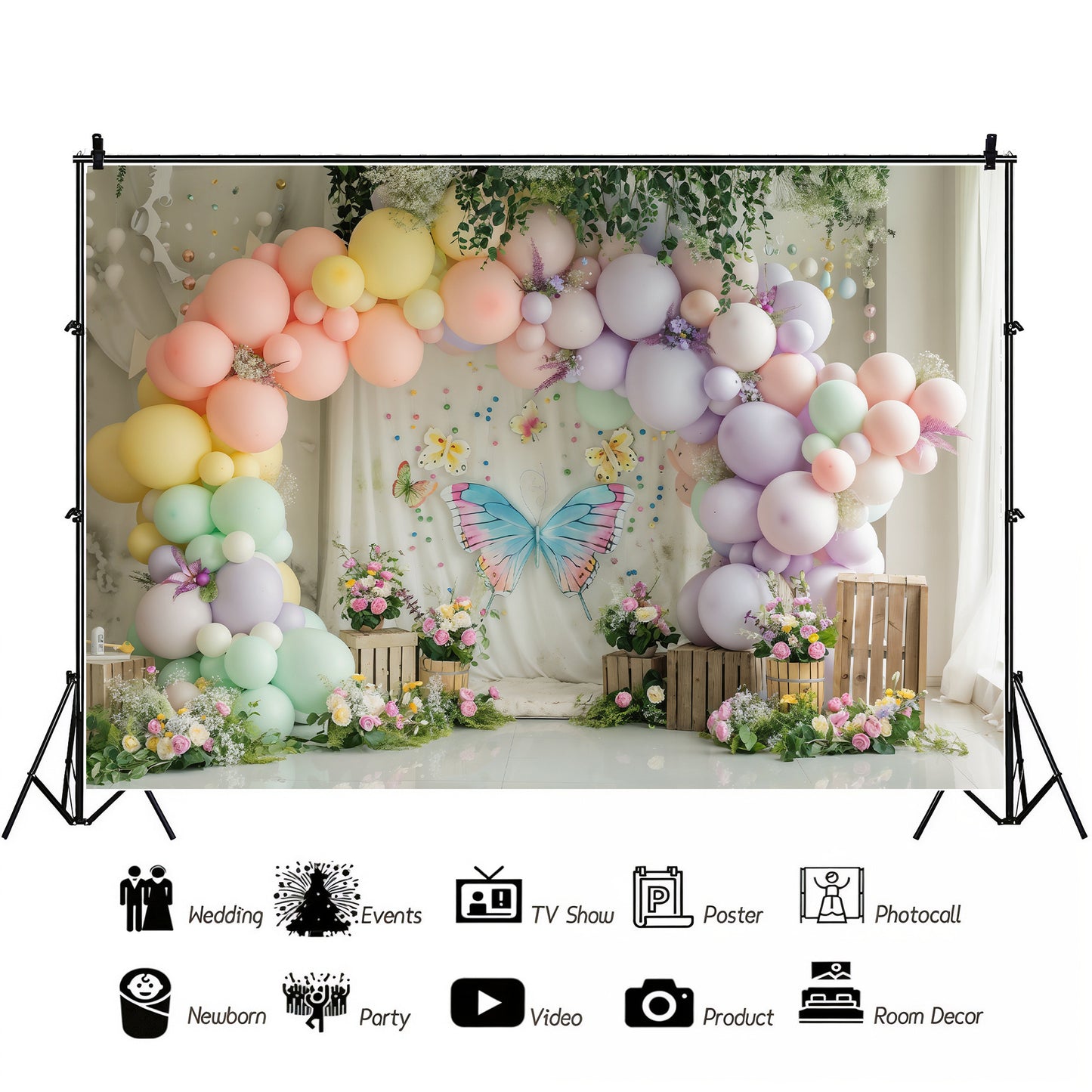 Pastel Butterfly Garden Backdrop