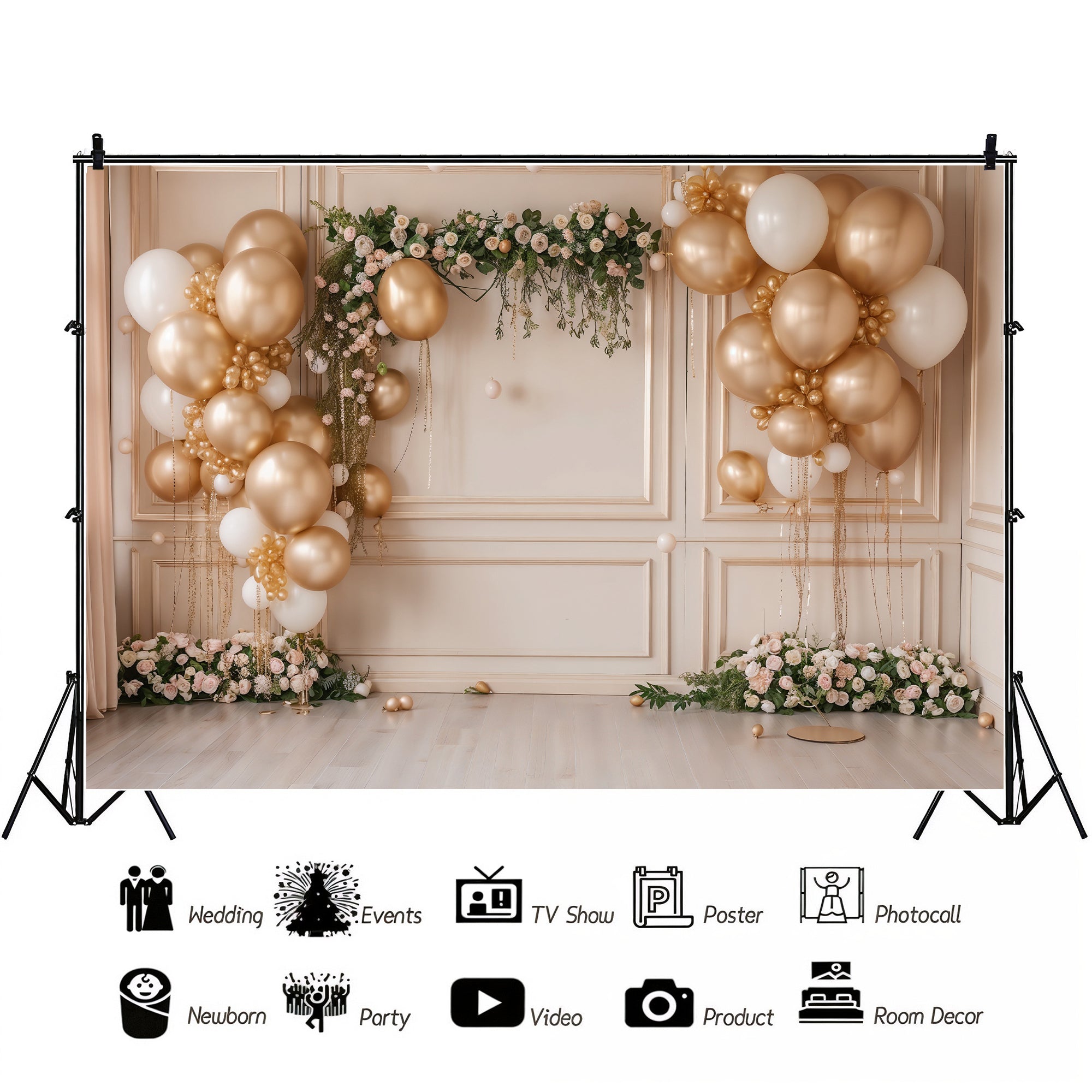 Golden Elegance Celebration Backdrop