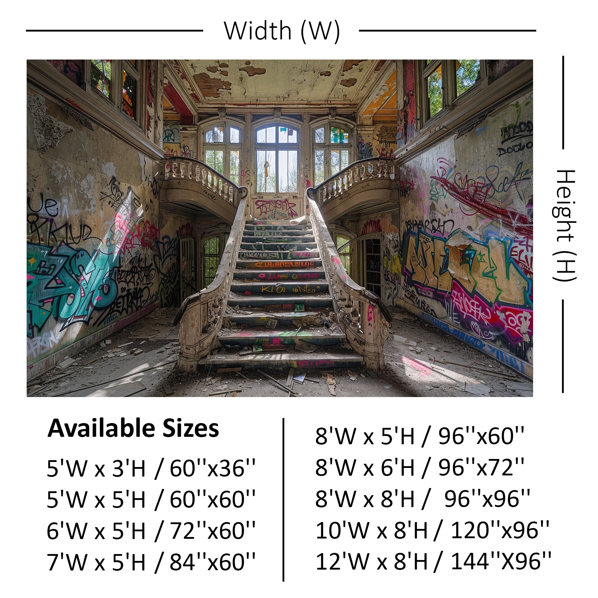 Abandoned Graffiti Mansion Staircase Backdrop