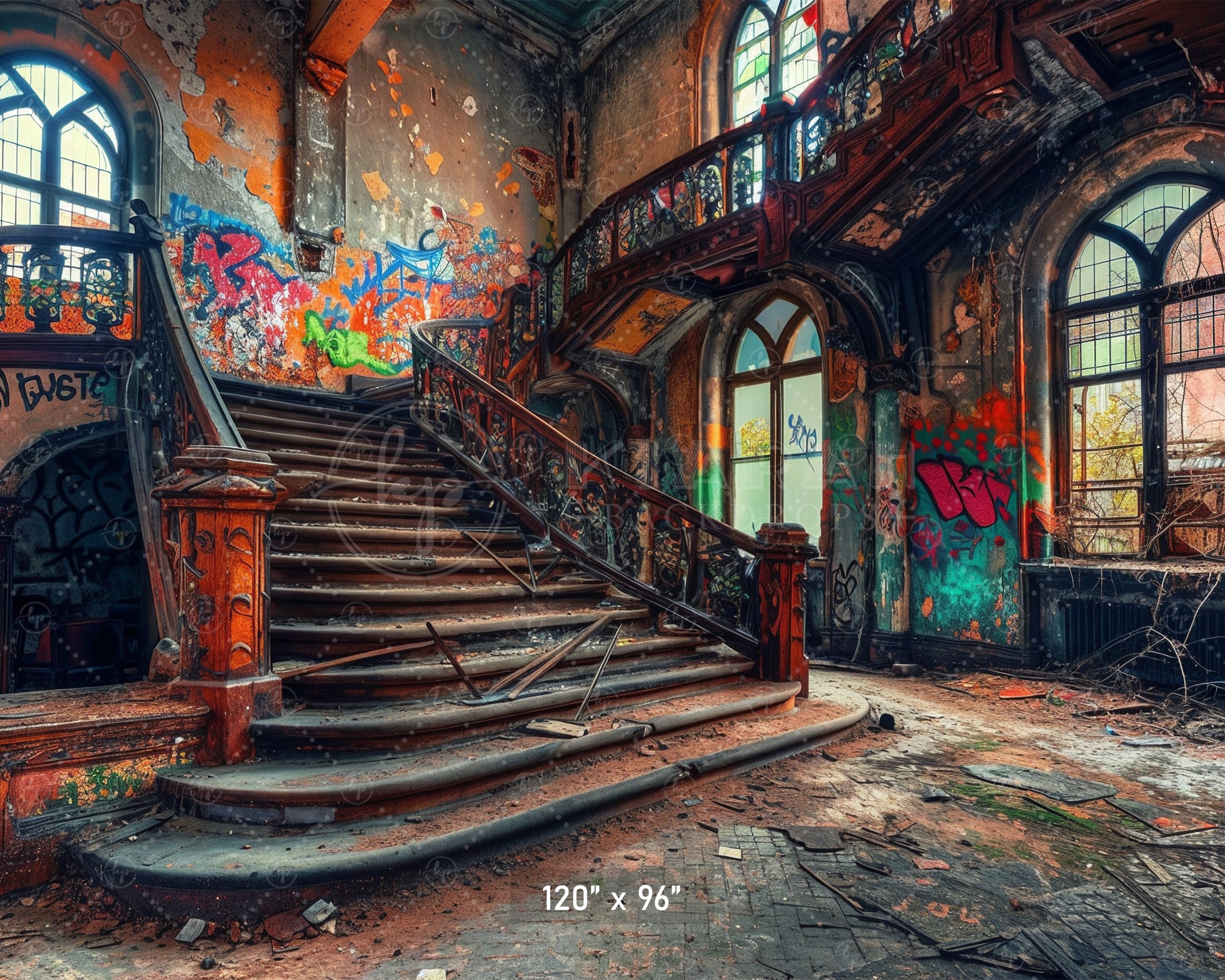 Rustic Graffiti Staircase Hall Backdrop