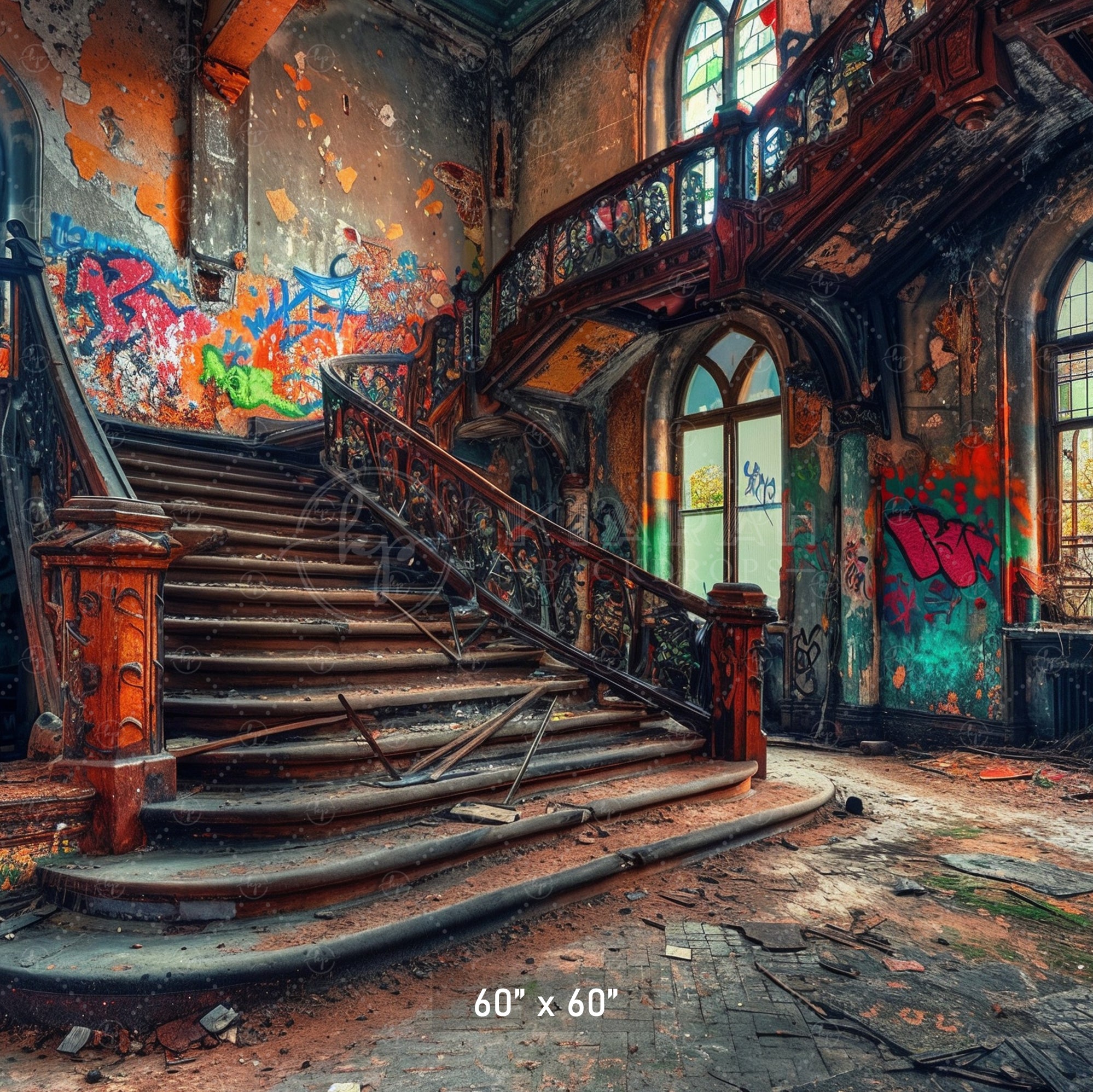 Rustic Graffiti Staircase Hall Backdrop