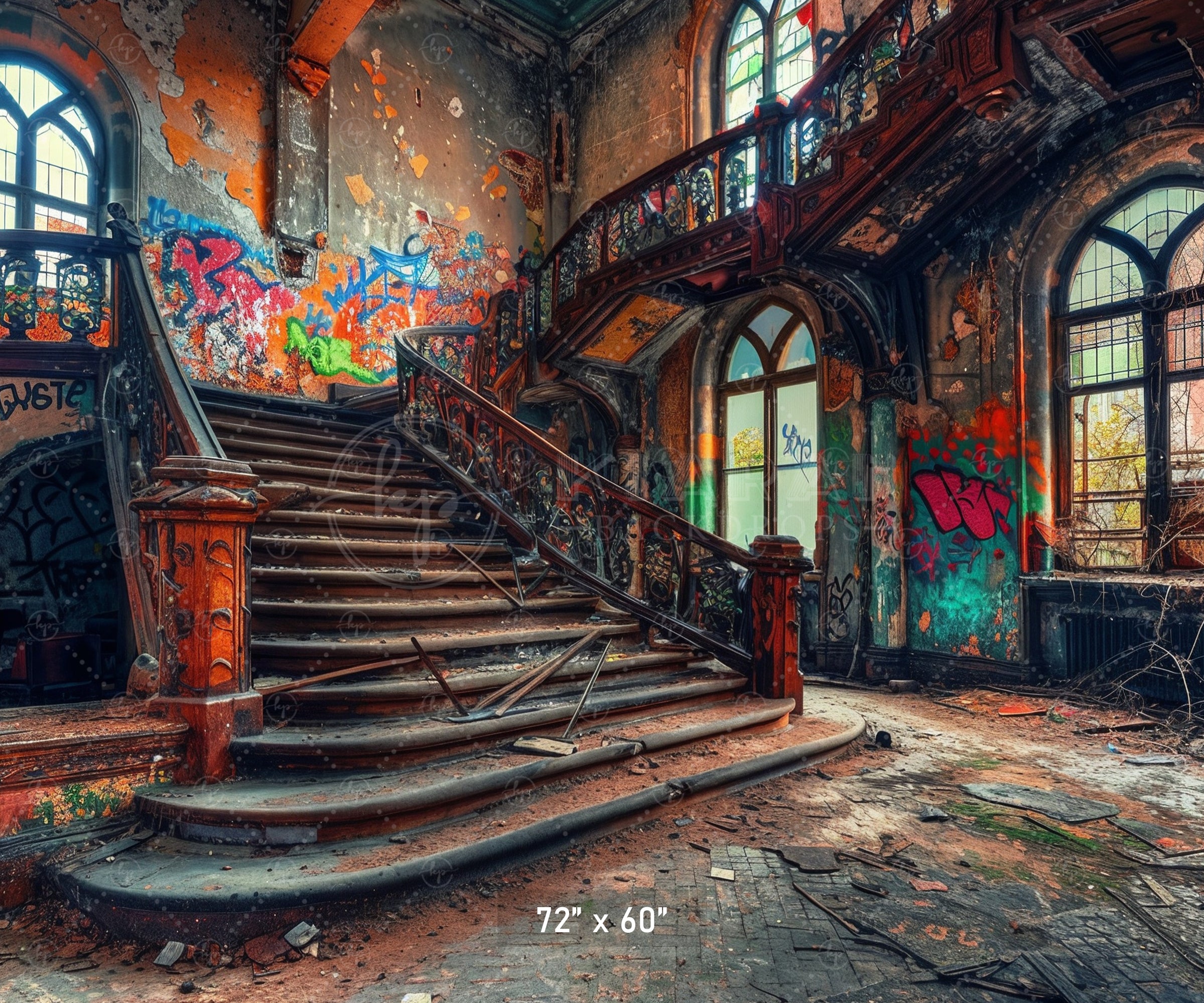 Rustic Graffiti Staircase Hall Backdrop