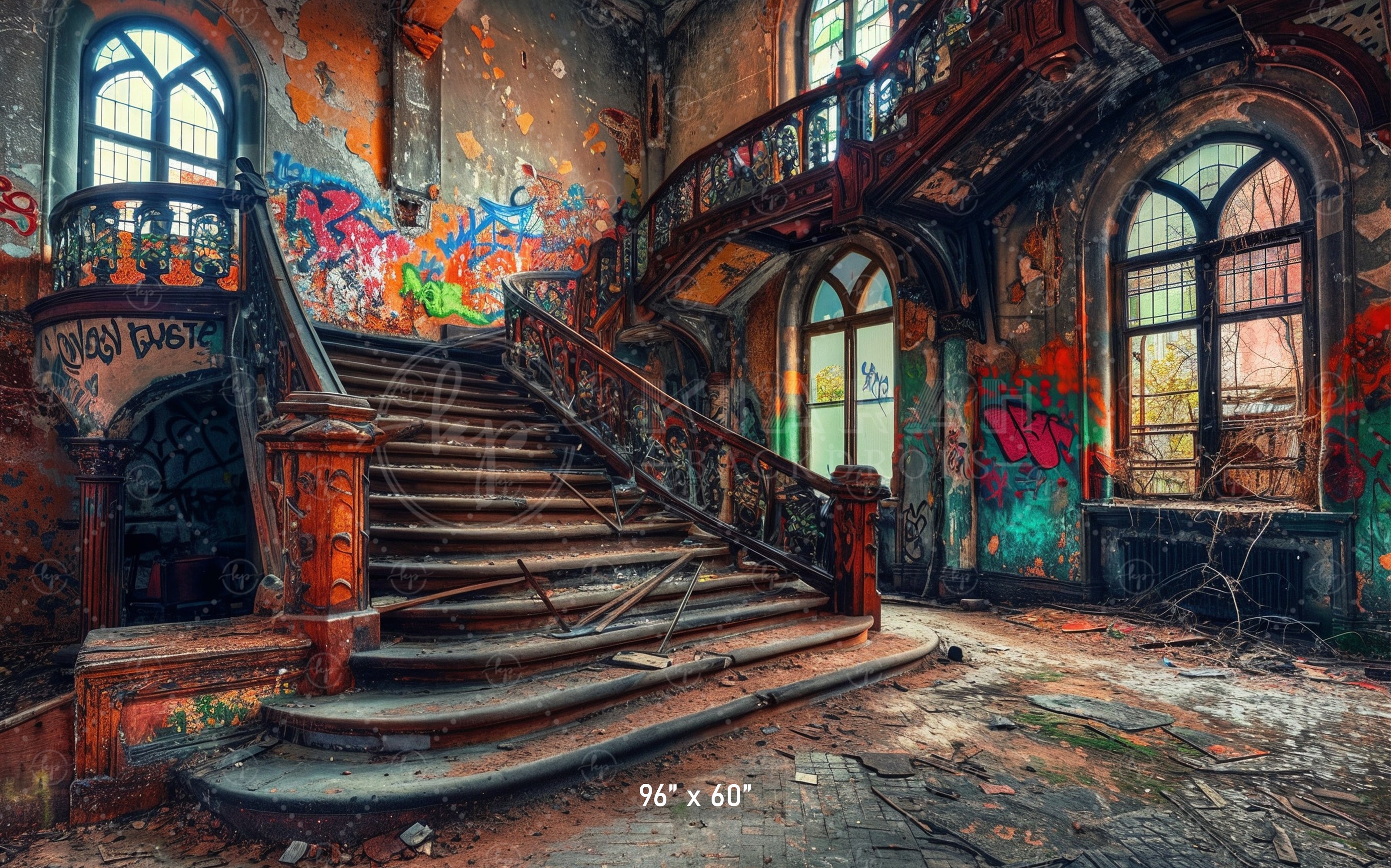 Rustic Graffiti Staircase Hall Backdrop