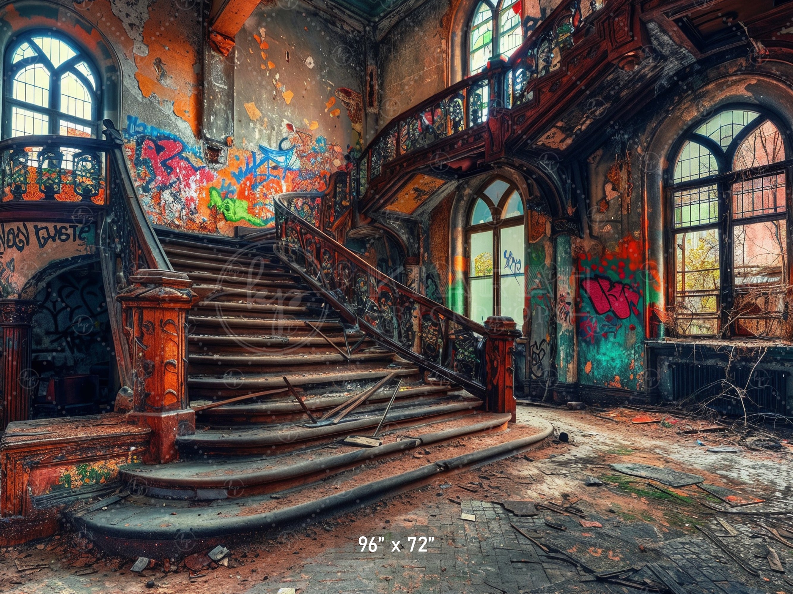 Rustic Graffiti Staircase Hall Backdrop