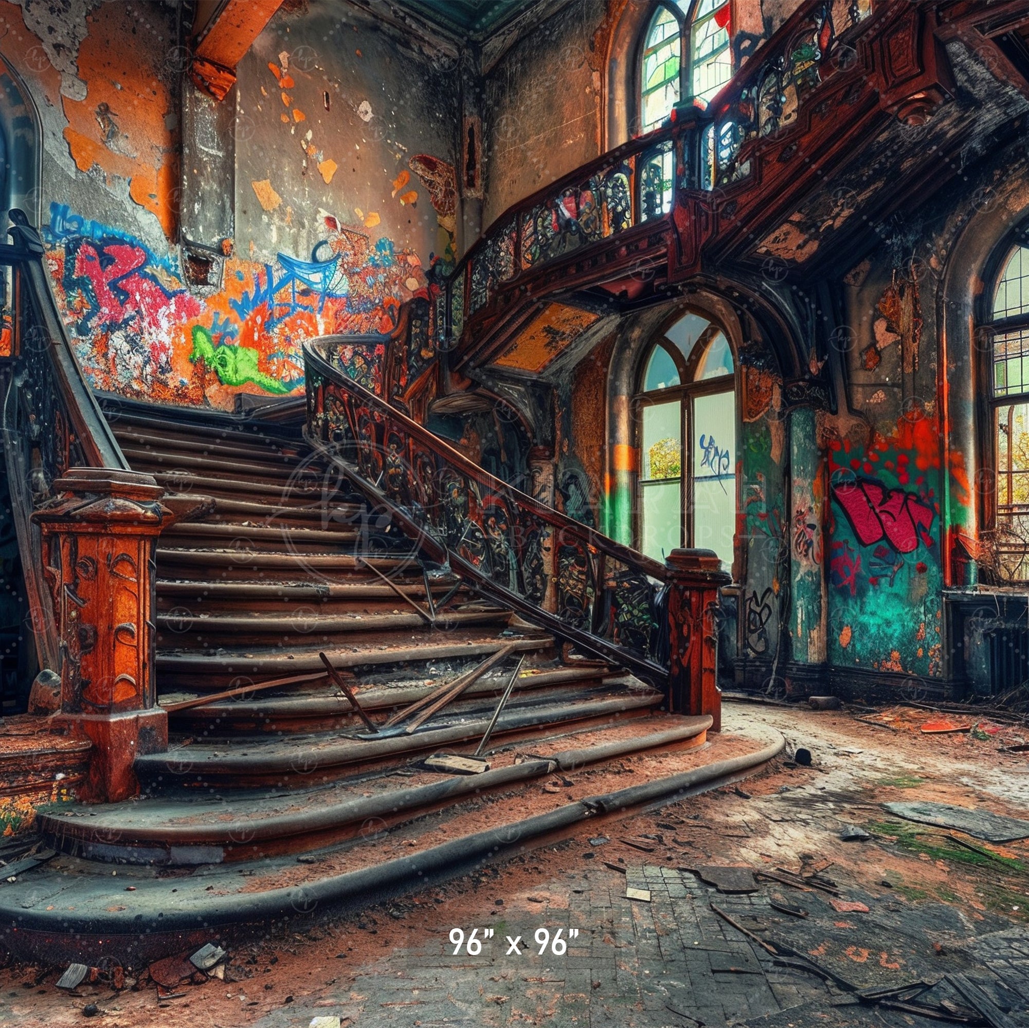 Rustic Graffiti Staircase Hall Backdrop