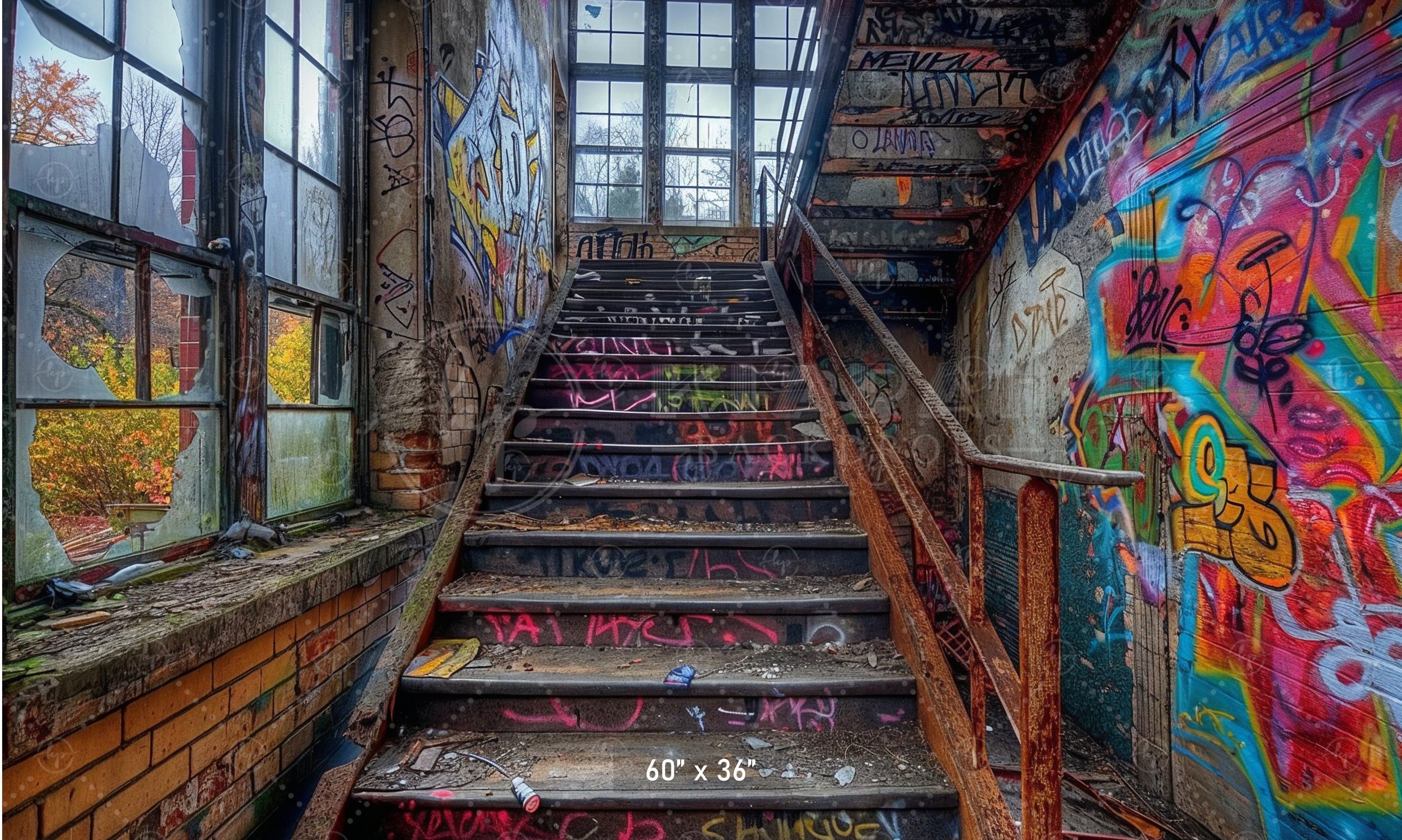 Gritty Urban Graffiti Stairwell Backdrop