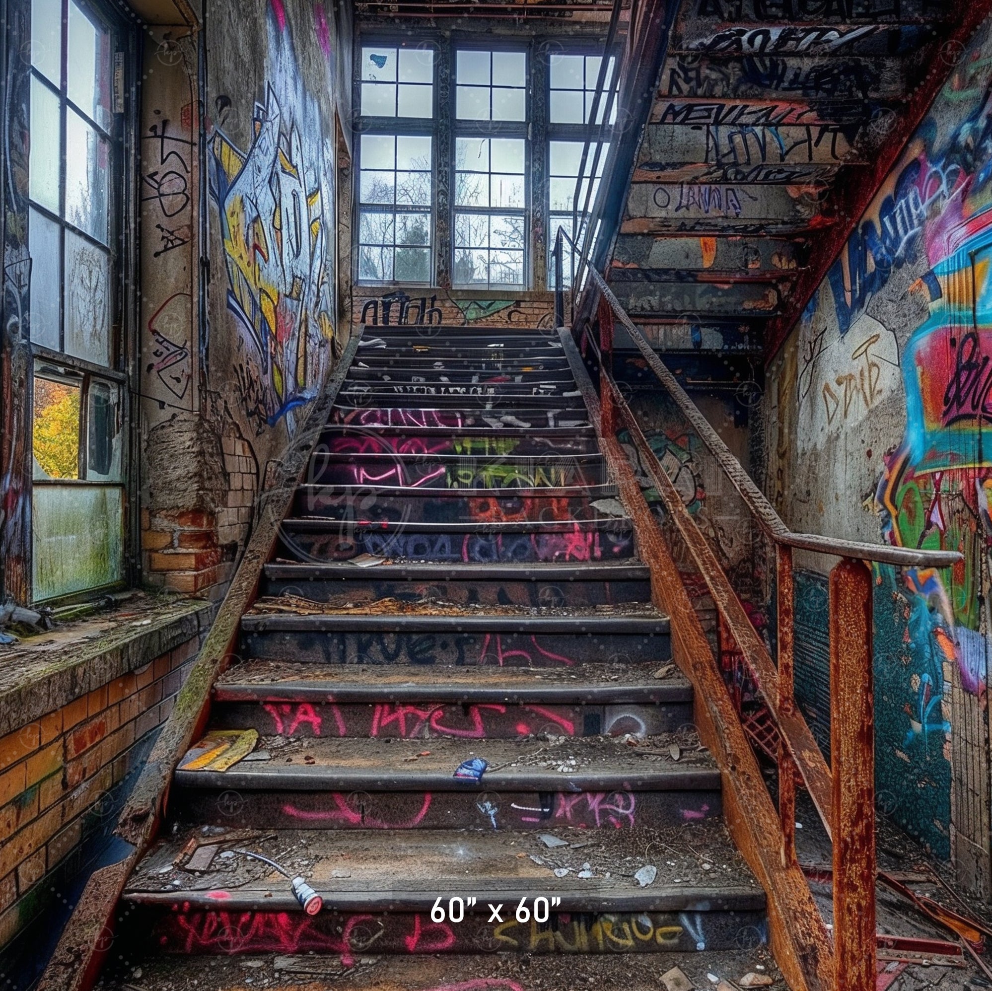 Gritty Urban Graffiti Stairwell Backdrop