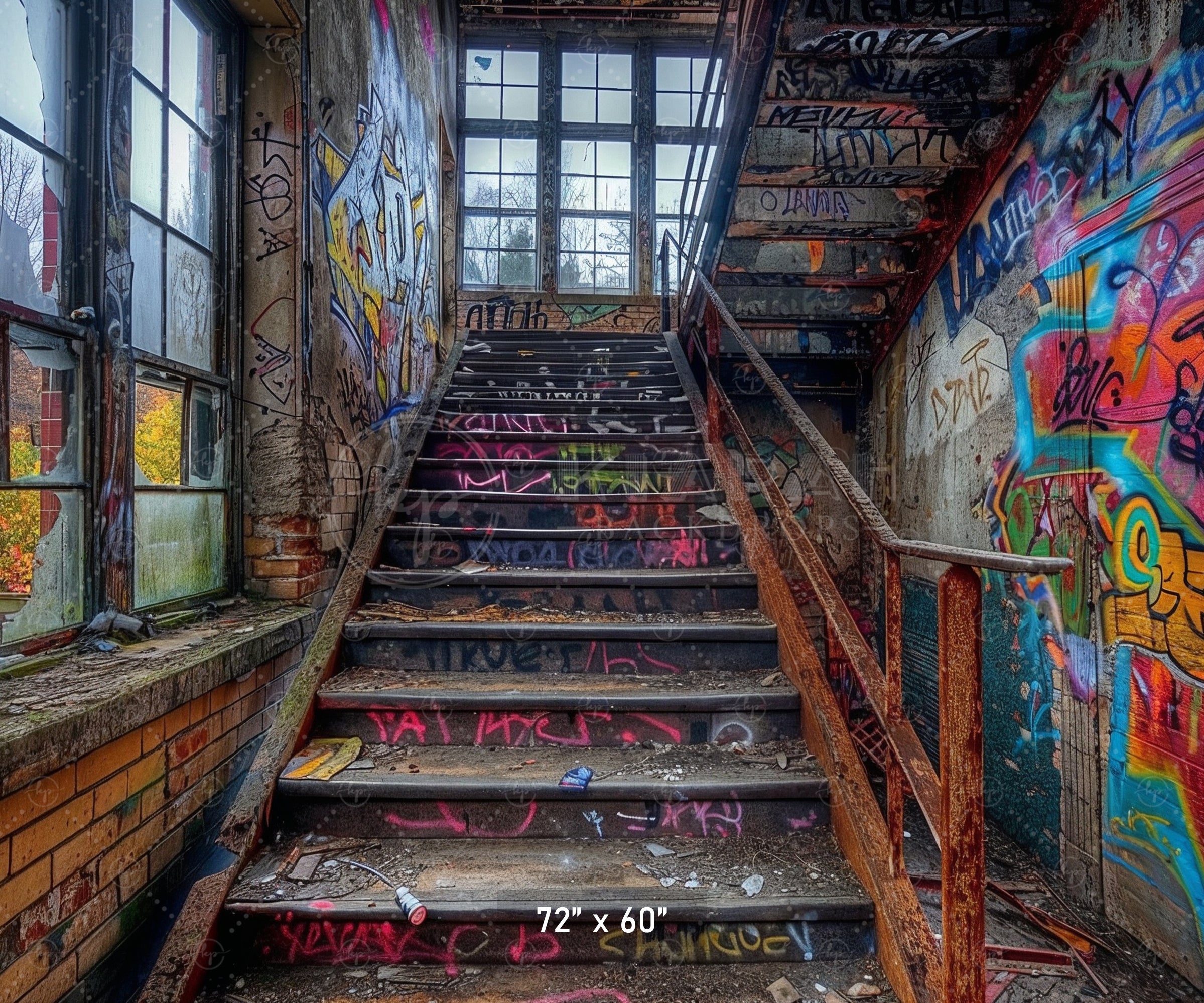 Gritty Urban Graffiti Stairwell Backdrop