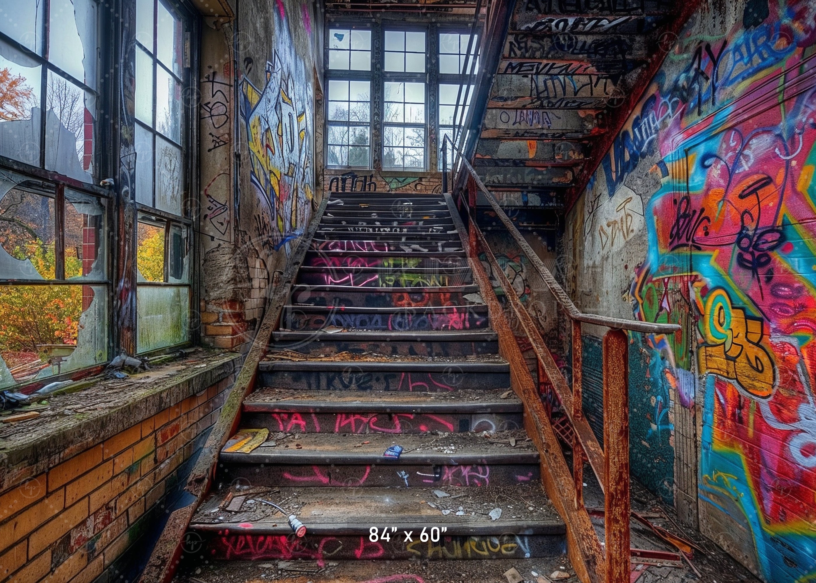 Gritty Urban Graffiti Stairwell Backdrop