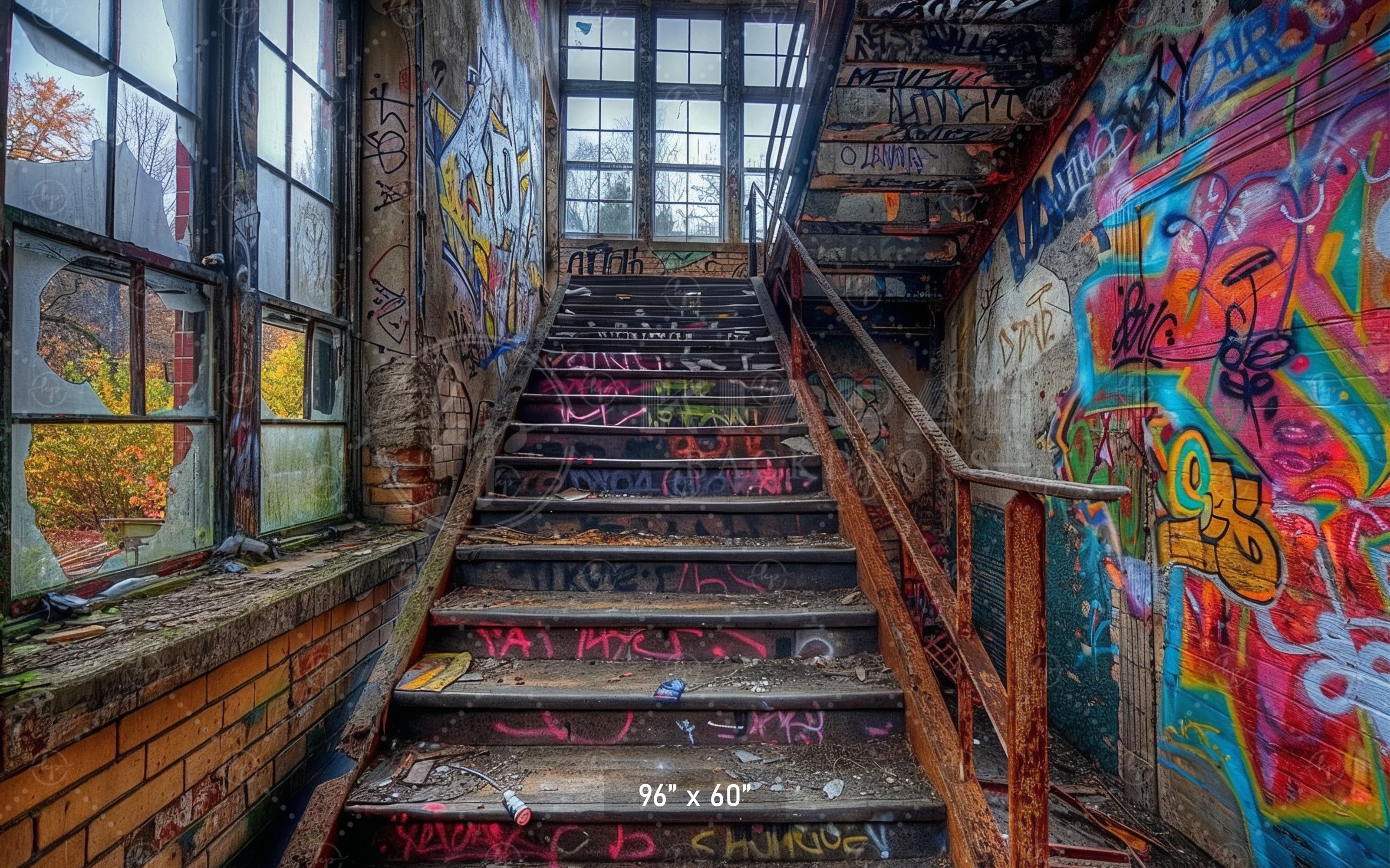 Gritty Urban Graffiti Stairwell Backdrop