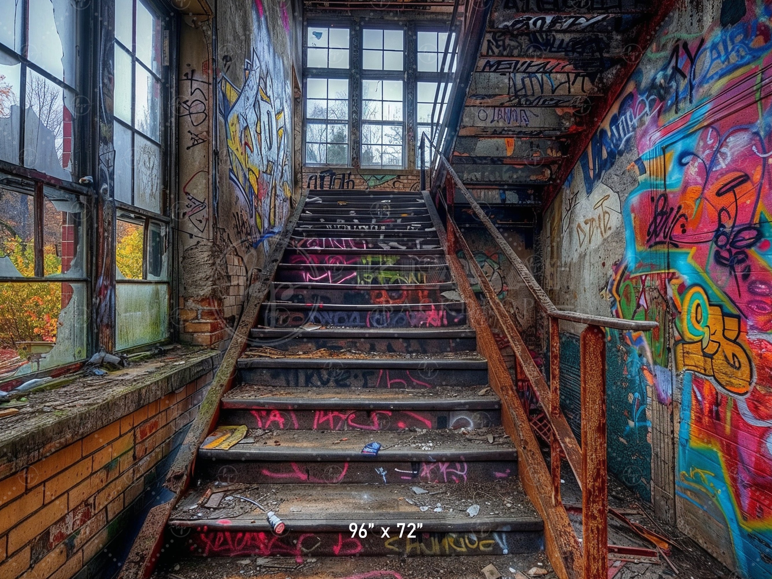 Gritty Urban Graffiti Stairwell Backdrop