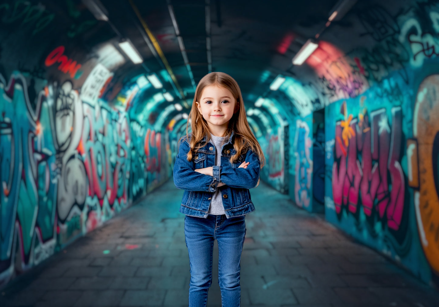 Urban Neon Graffiti Tunnel Backdrop