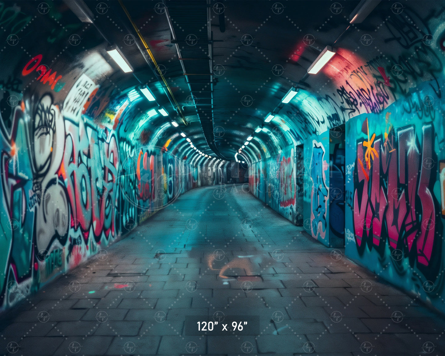 Urban Neon Graffiti Tunnel Backdrop