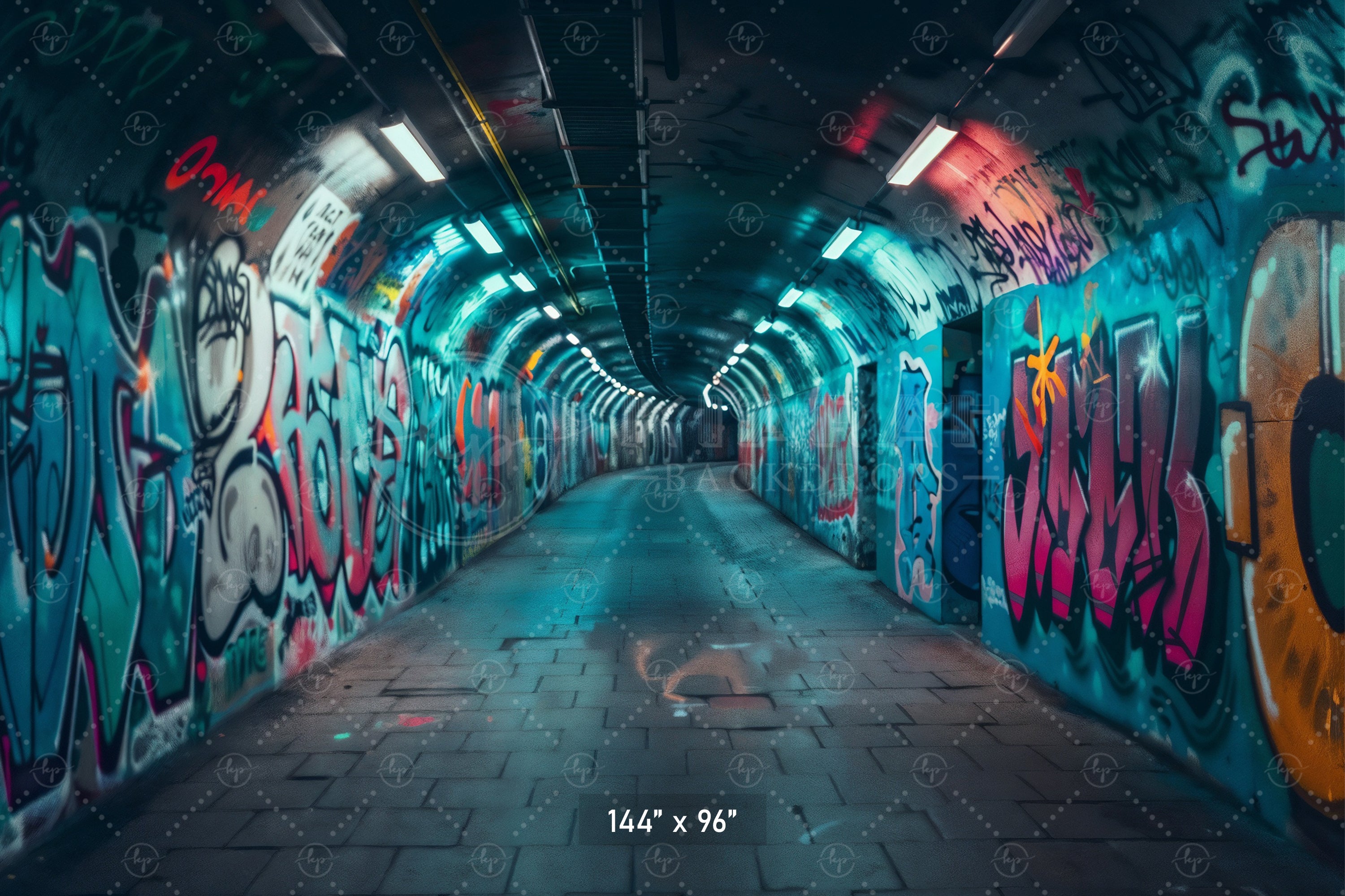 Urban Neon Graffiti Tunnel Backdrop