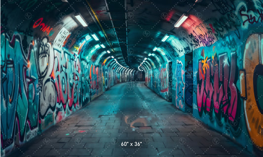 Urban Neon Graffiti Tunnel Backdrop