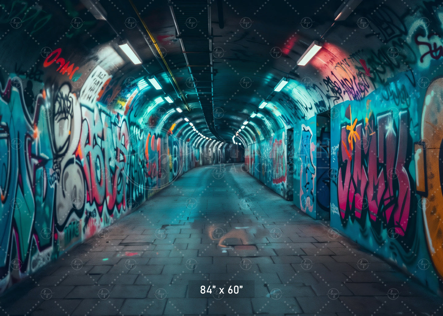 Urban Neon Graffiti Tunnel Backdrop