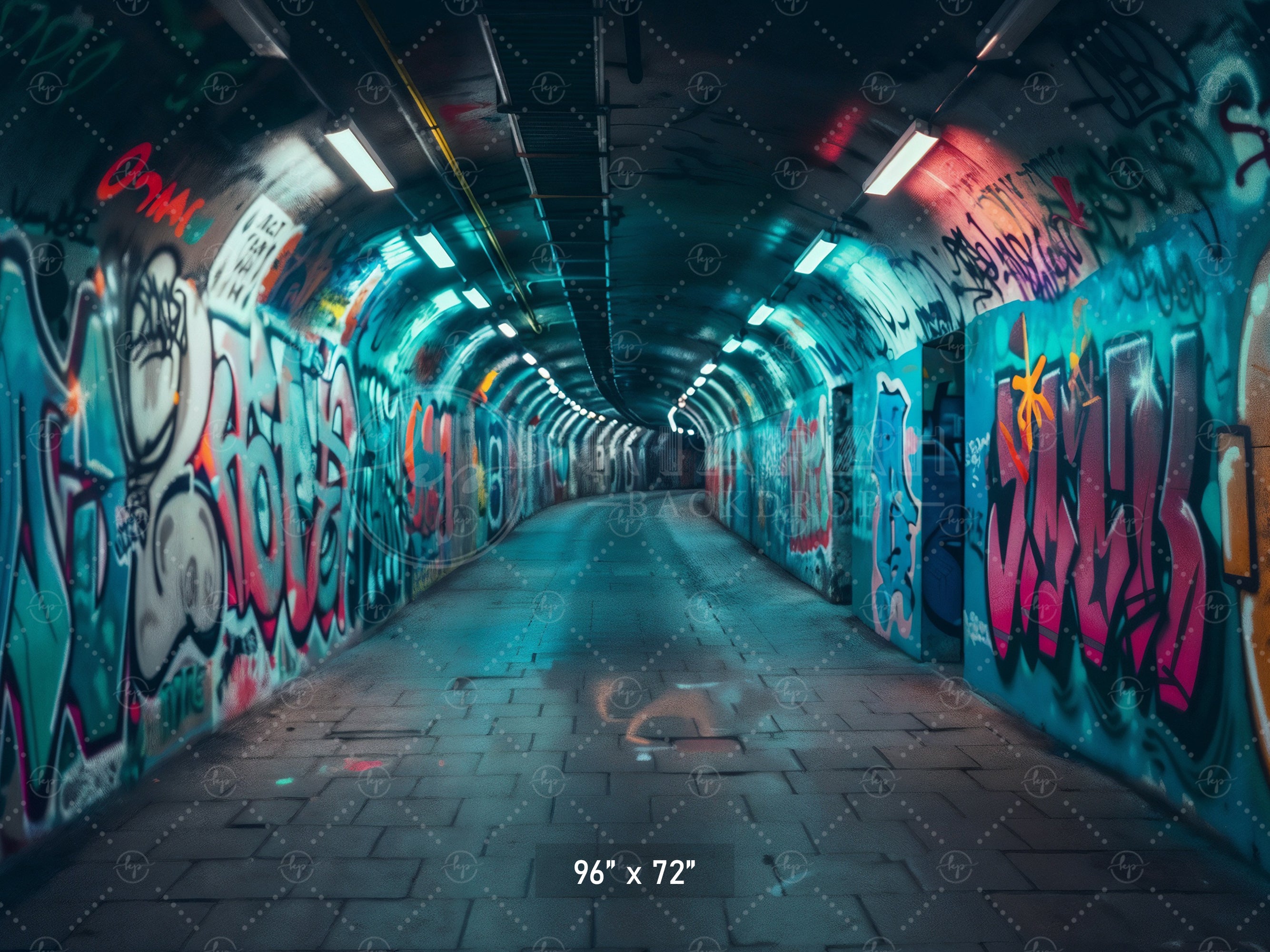 Urban Neon Graffiti Tunnel Backdrop