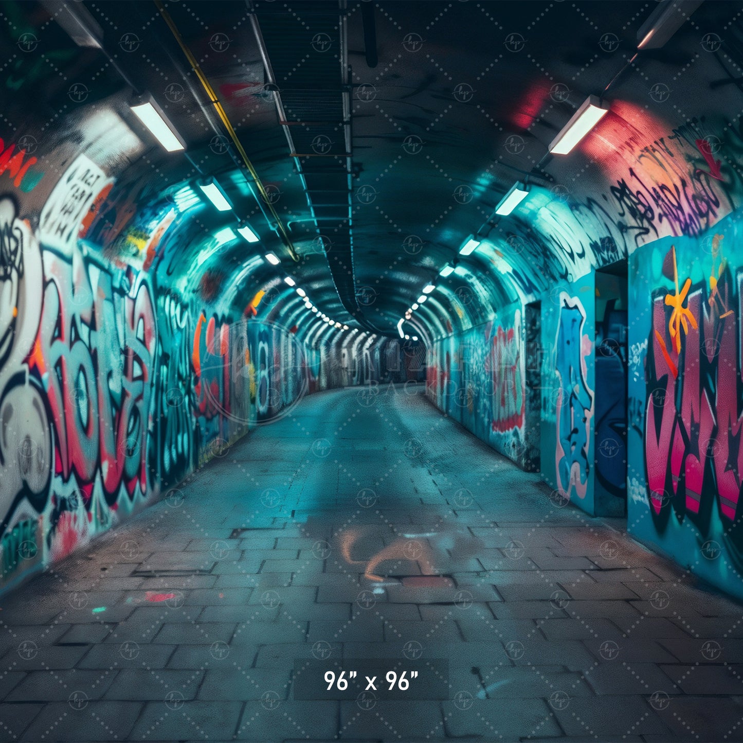 Urban Neon Graffiti Tunnel Backdrop