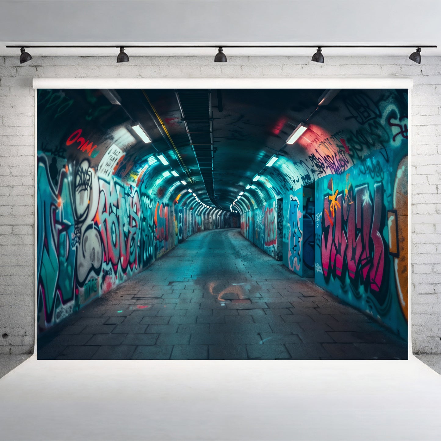 Urban Neon Graffiti Tunnel Backdrop