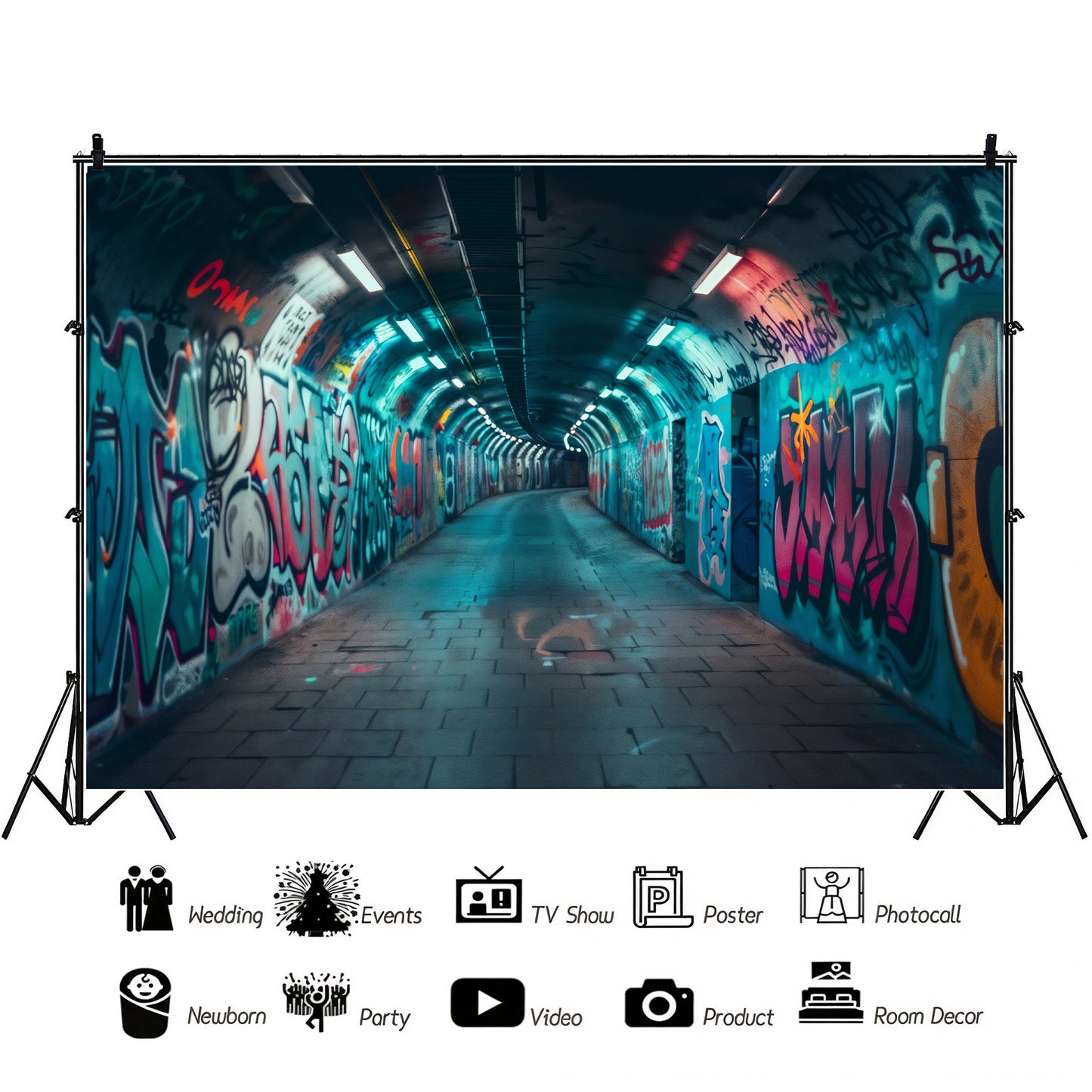 Urban Neon Graffiti Tunnel Backdrop