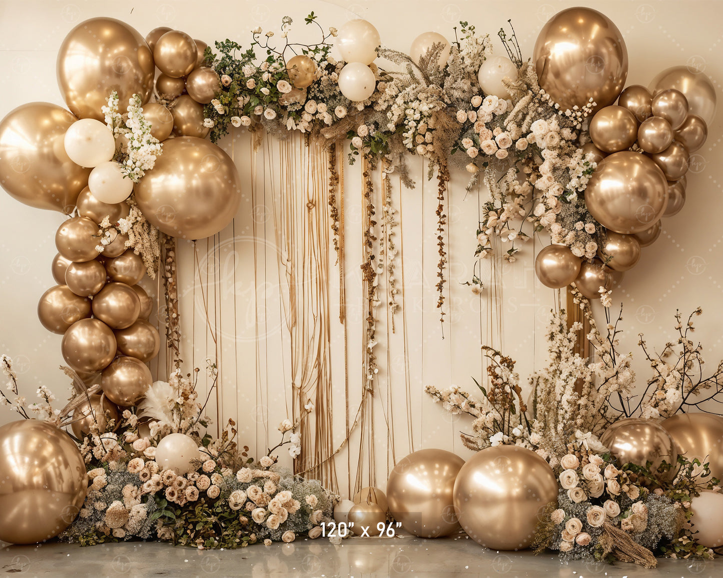 Golden Elegance Floral Arch Backdrop