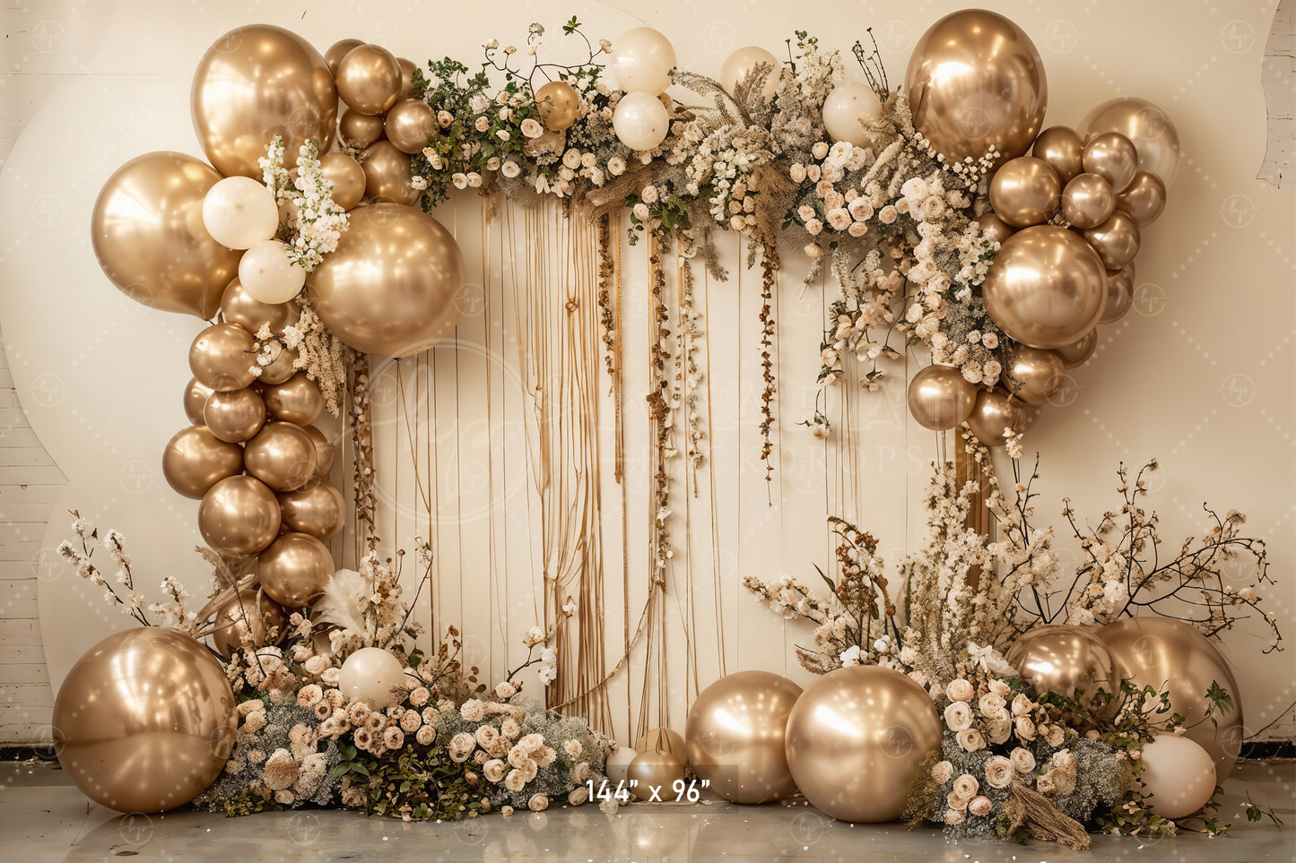 Golden Elegance Floral Arch Backdrop