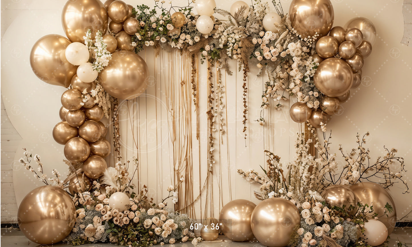 Golden Elegance Floral Arch Backdrop