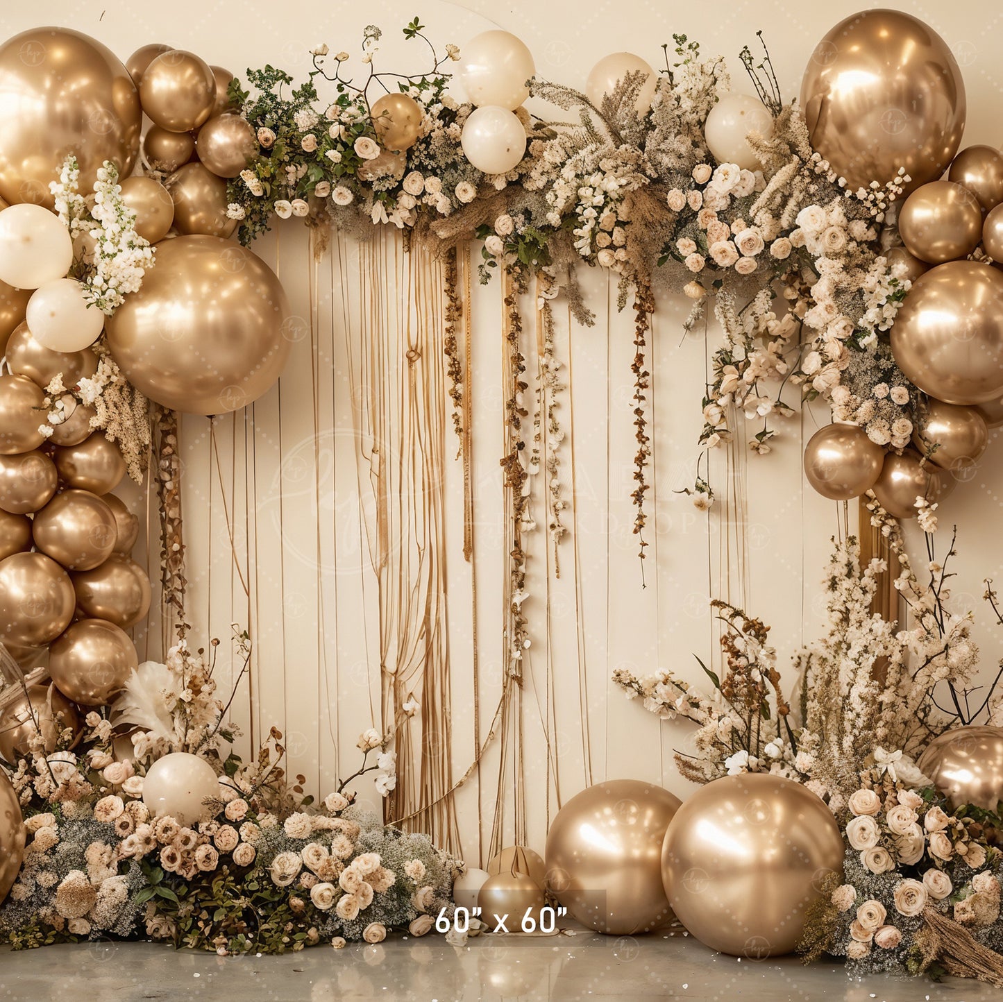 Golden Elegance Floral Arch Backdrop