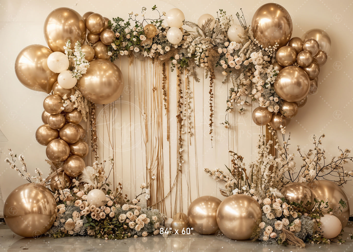 Golden Elegance Floral Arch Backdrop