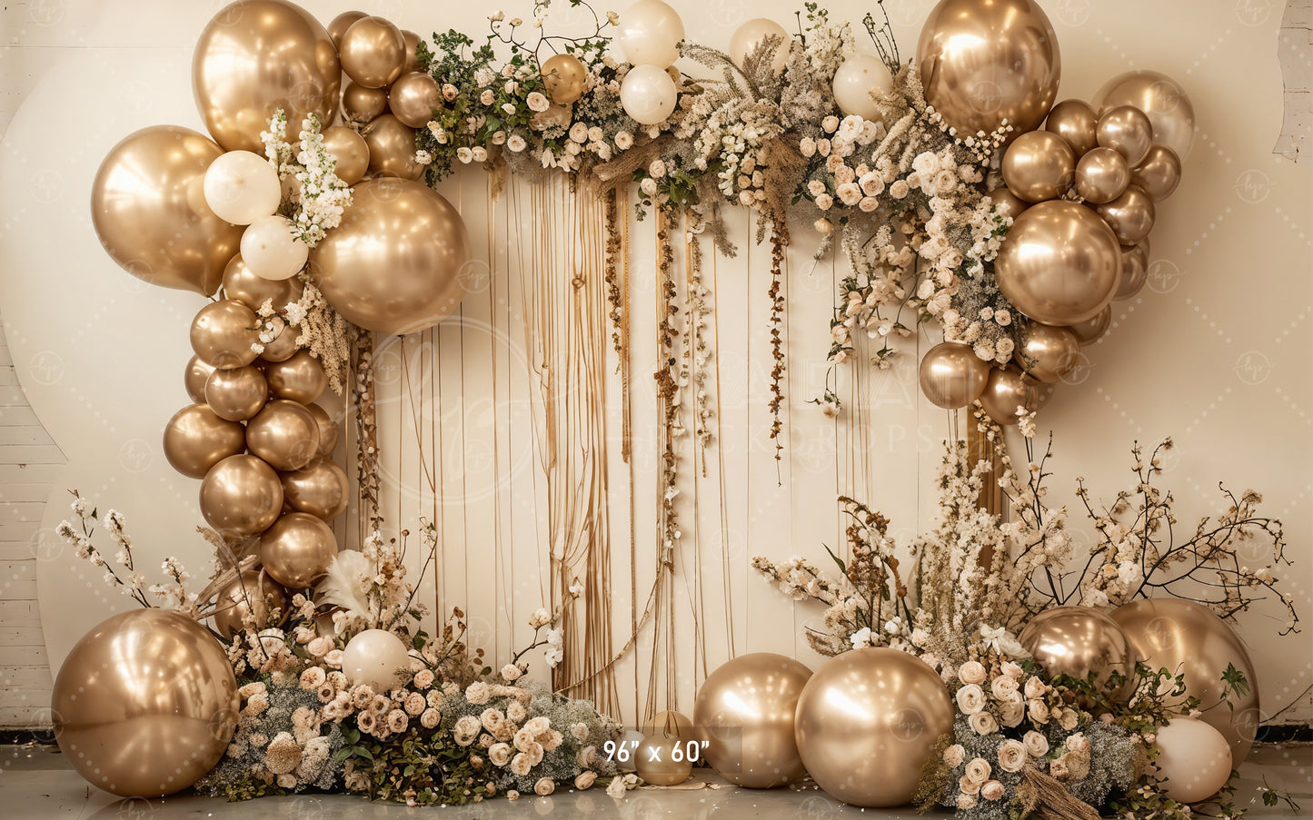 Golden Elegance Floral Arch Backdrop