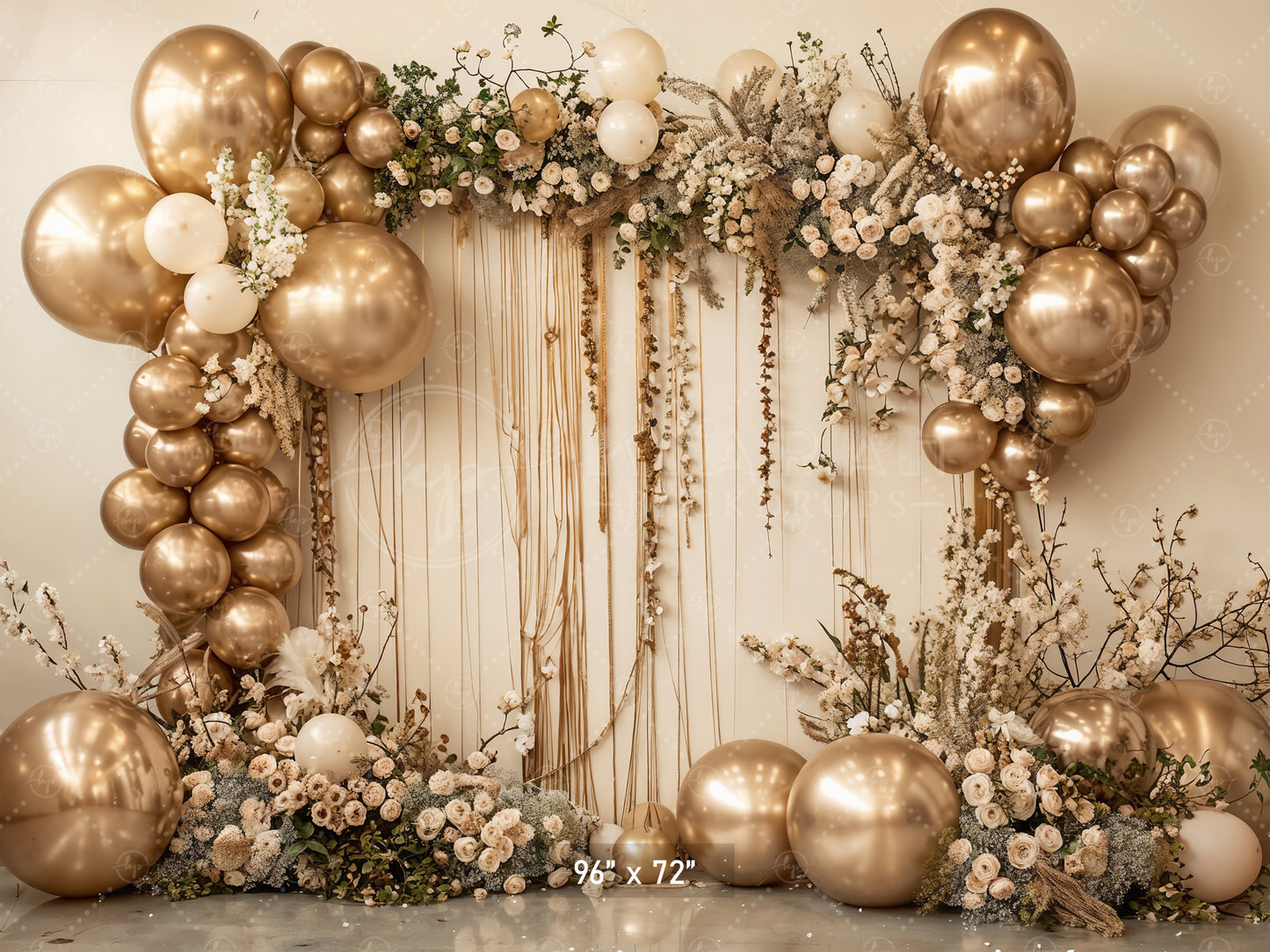 Golden Elegance Floral Arch Backdrop