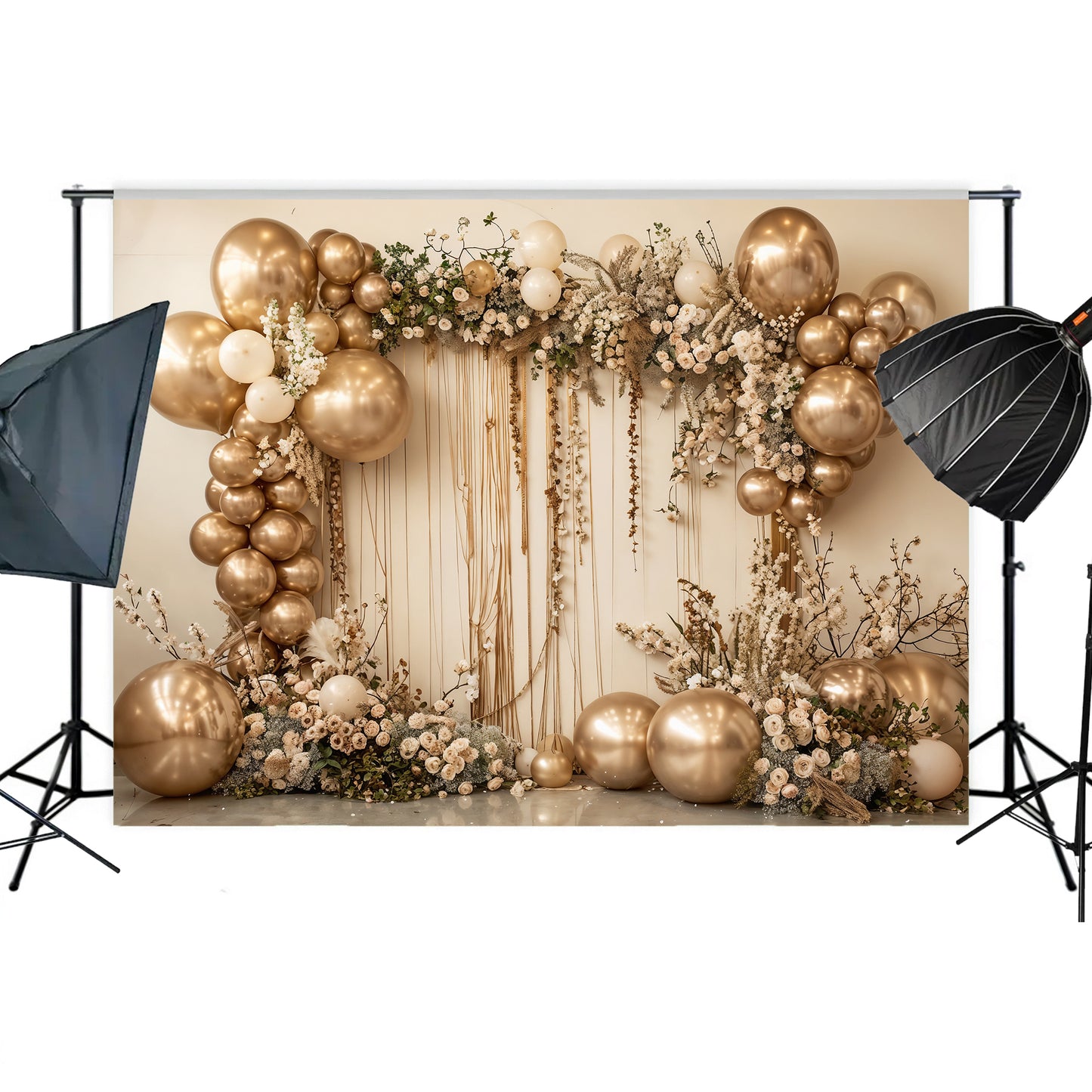 Golden Elegance Floral Arch Backdrop